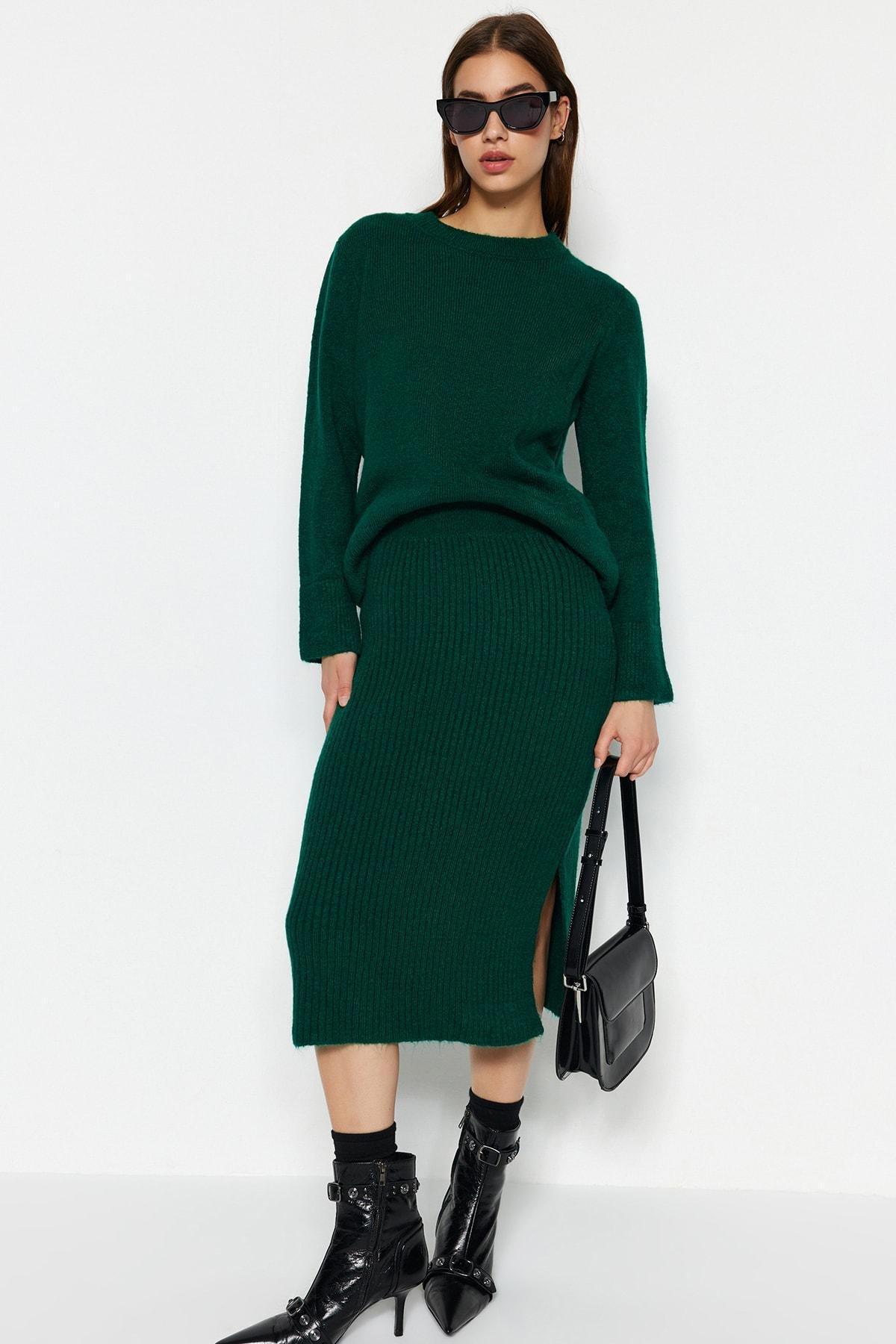 Trendyol - Green Crew Neck Bodycon Co-Ord Set