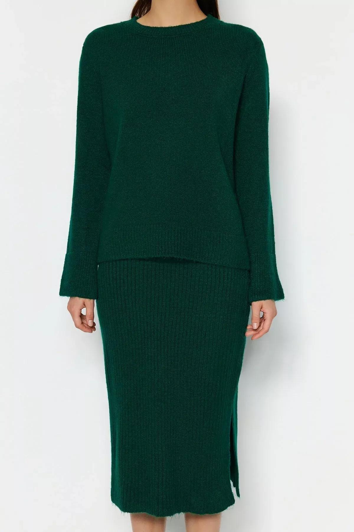 Green Crew Neck Bodycon Co-Ord Set, Green, large image number 3