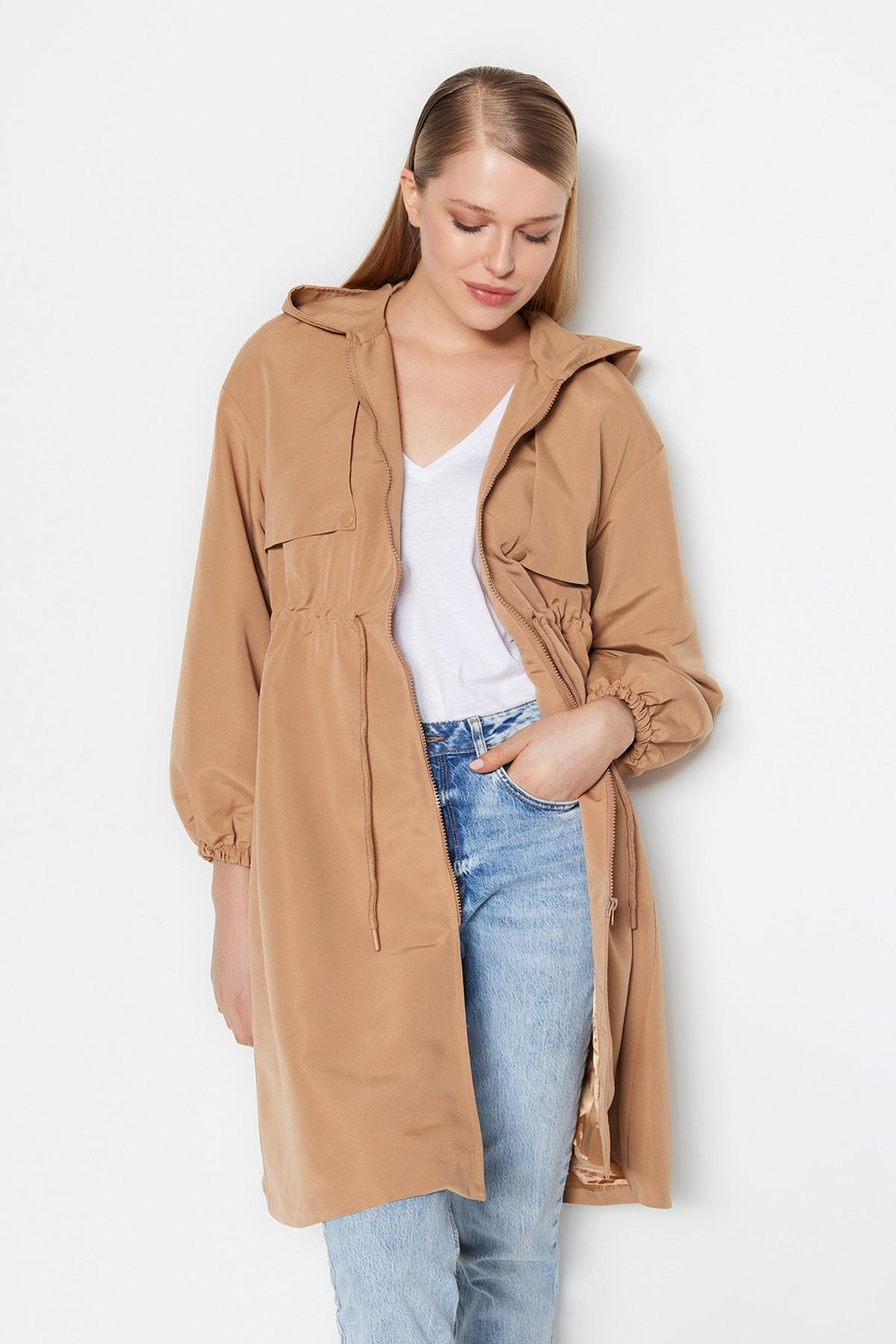 Brown Hooded Maxi Trench Coat, , large image number 1