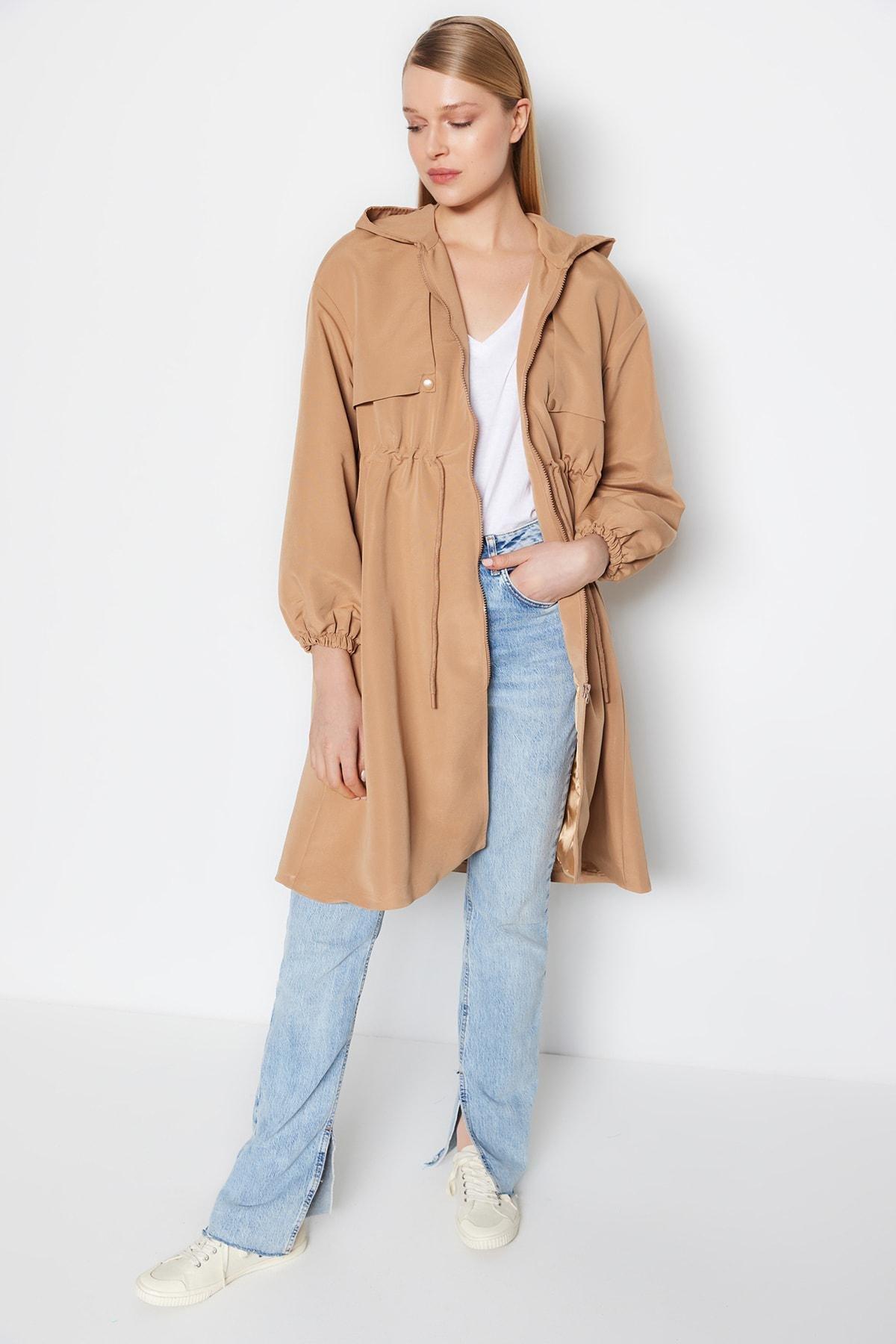 Brown Hooded Maxi Trench Coat, , large image number 2