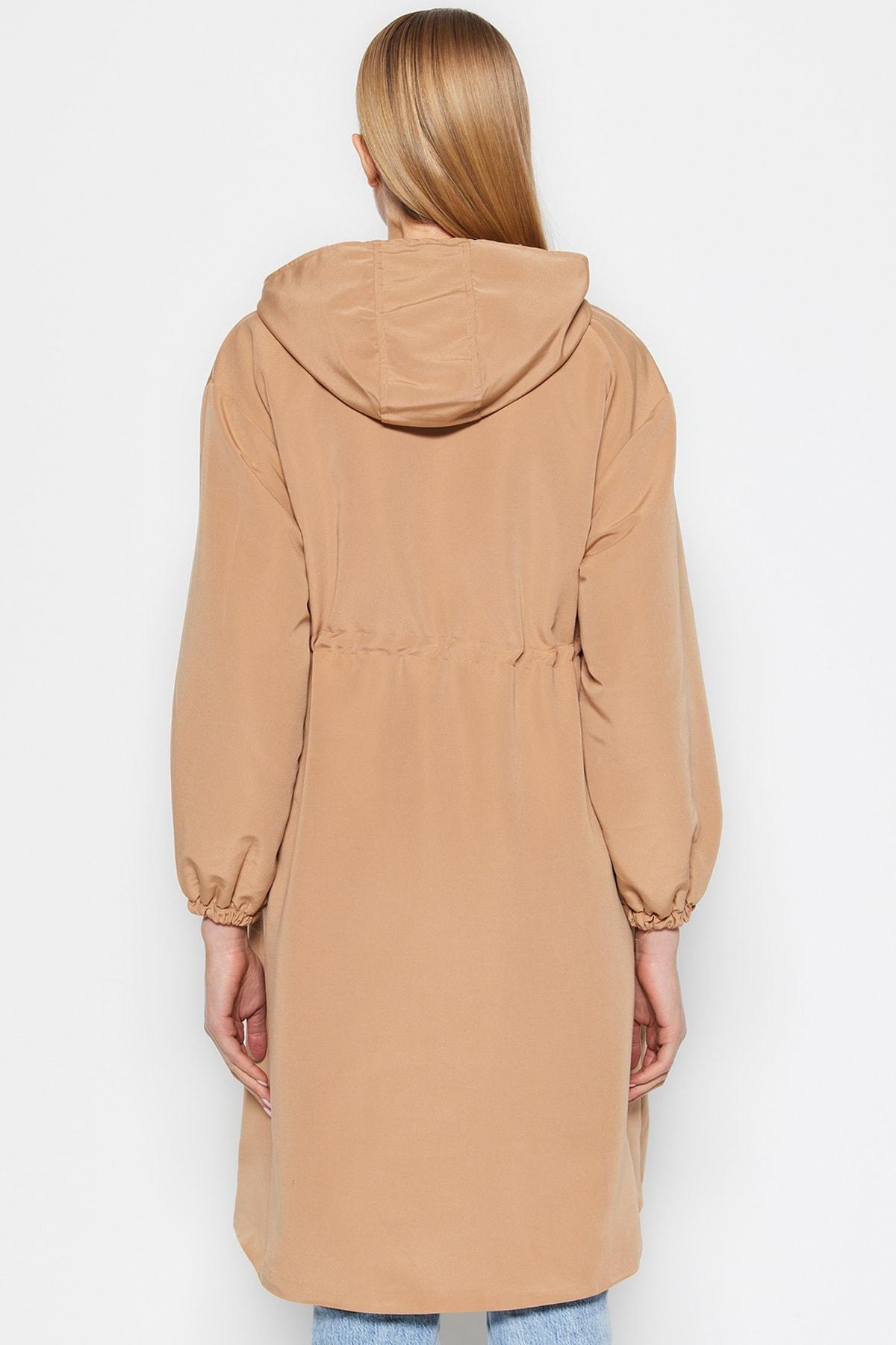 Brown Hooded Maxi Trench Coat, , large image number 5