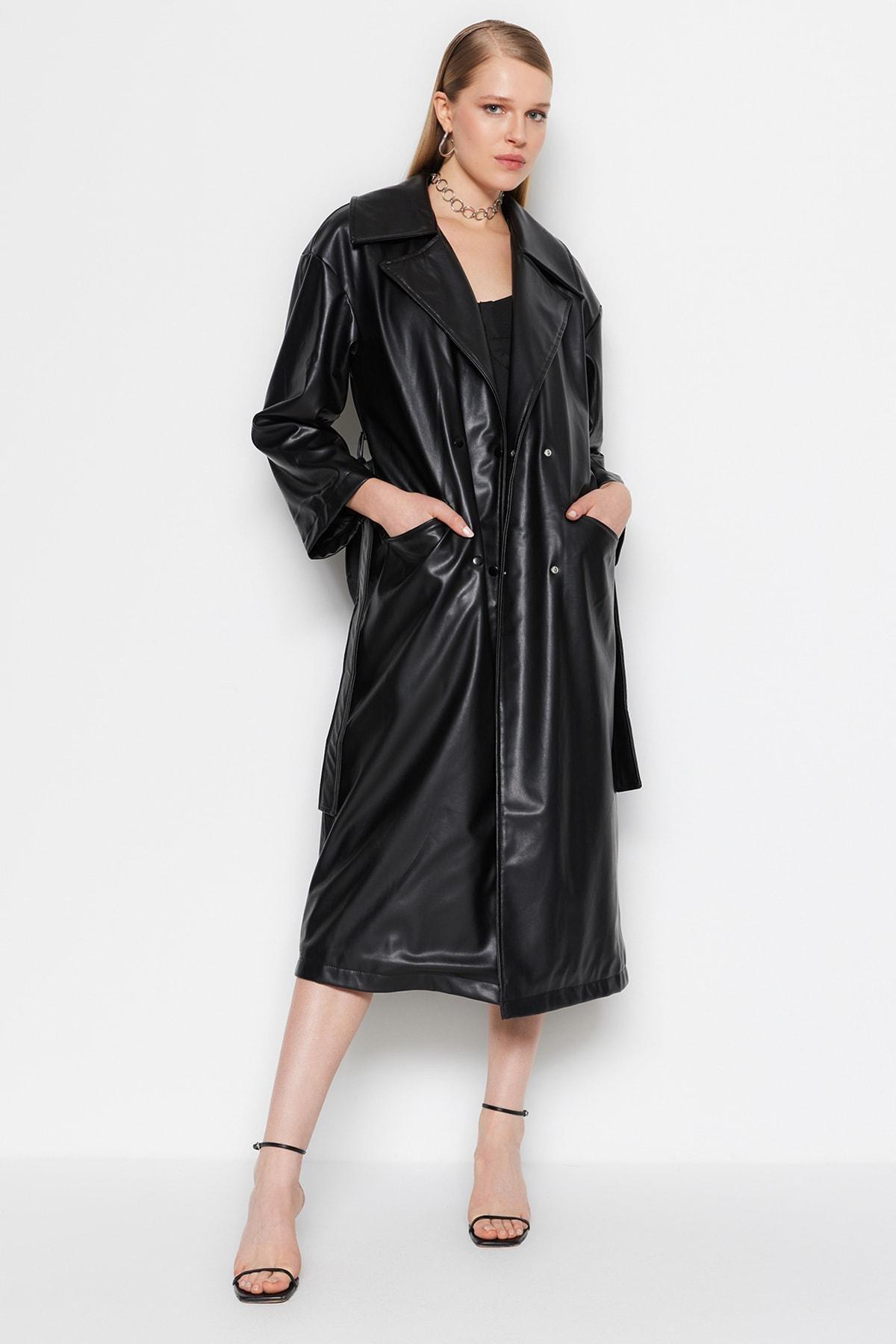 Black Oversize Maxi Trench Coat, , large image number 0
