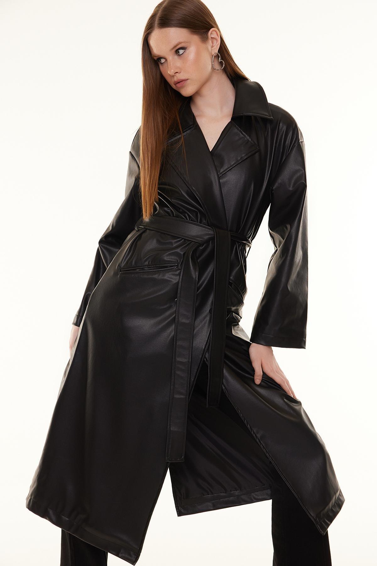 Black Oversize Maxi Trench Coat, , large image number 4