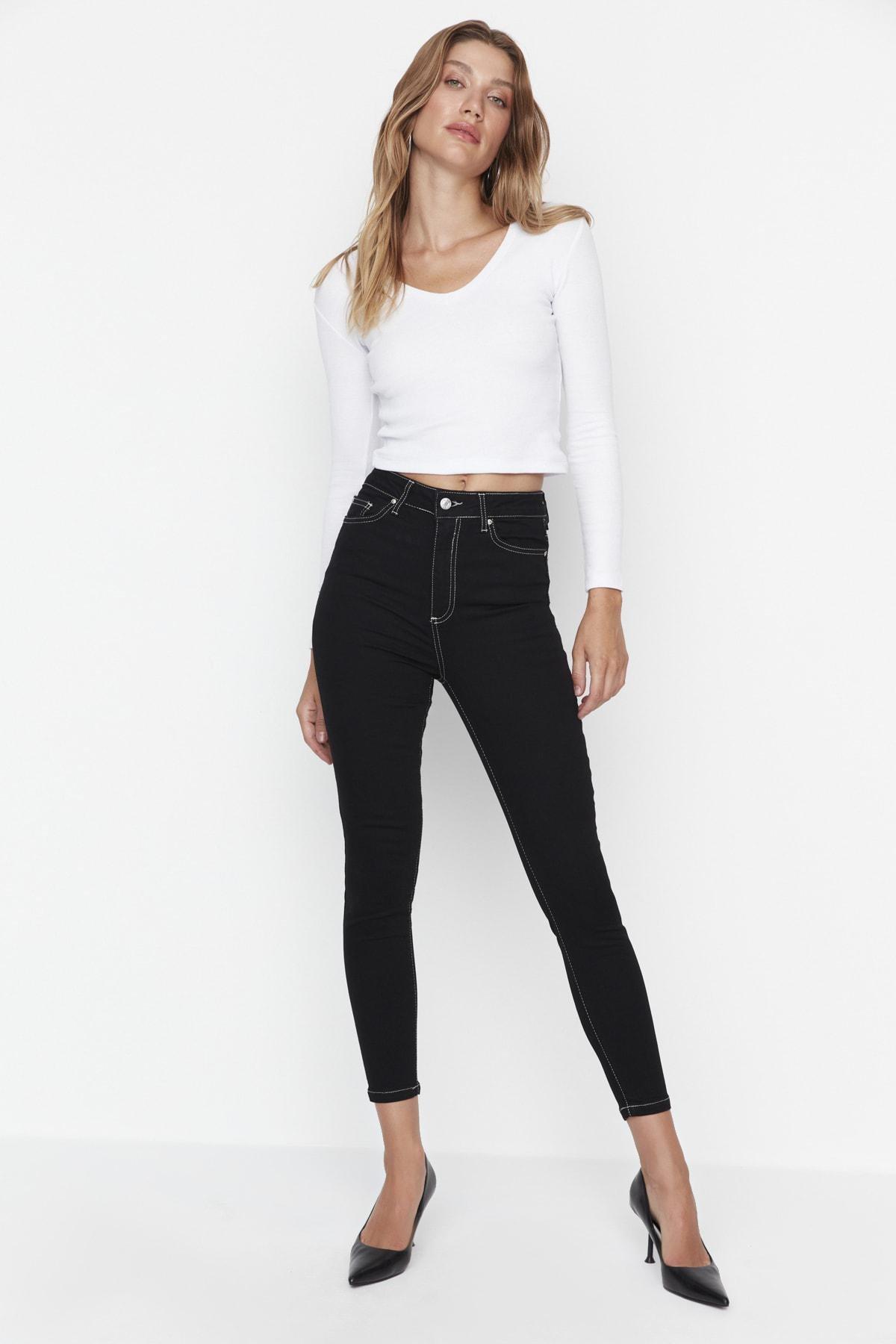 Black Skinny High Waist Jeans, , large image number 1