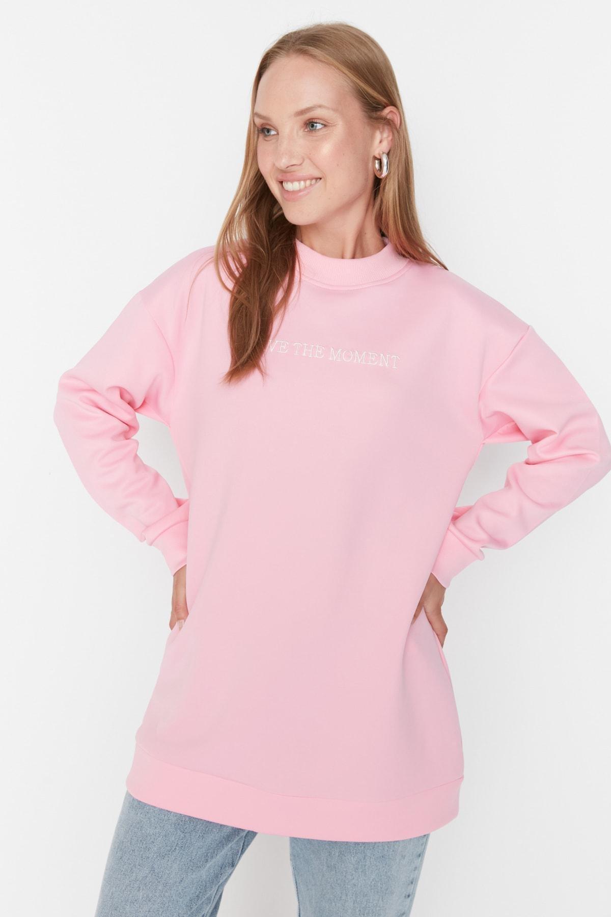 Trendyol Pink Print Crew Neck Sweatshirt Azadea UAE