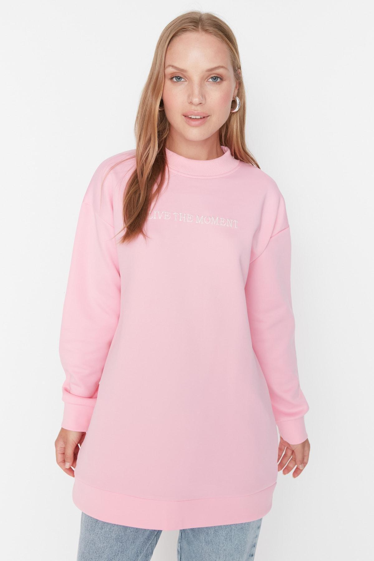 Pink Print Crew Neck Sweatshirt Trendyol