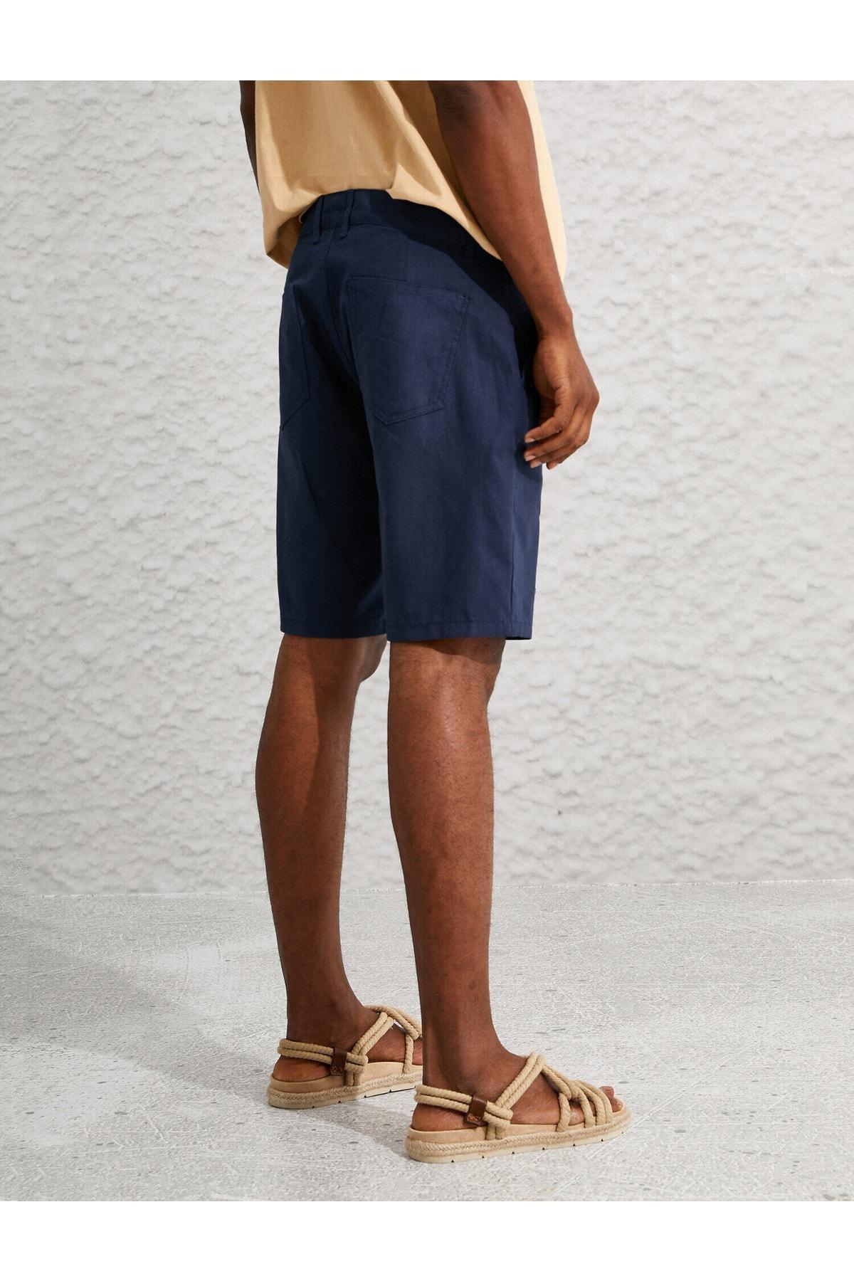 Koton - Navy Linen Blend Chino Shorts