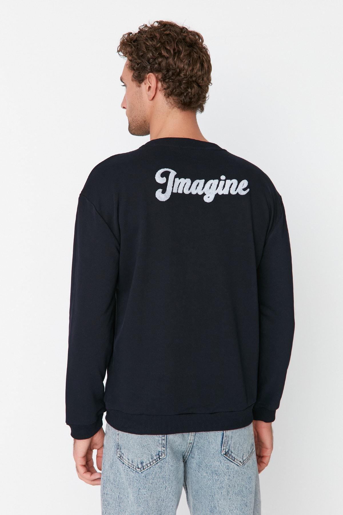 Navy Print Crew Neck Sweatshirt, , large image number 0