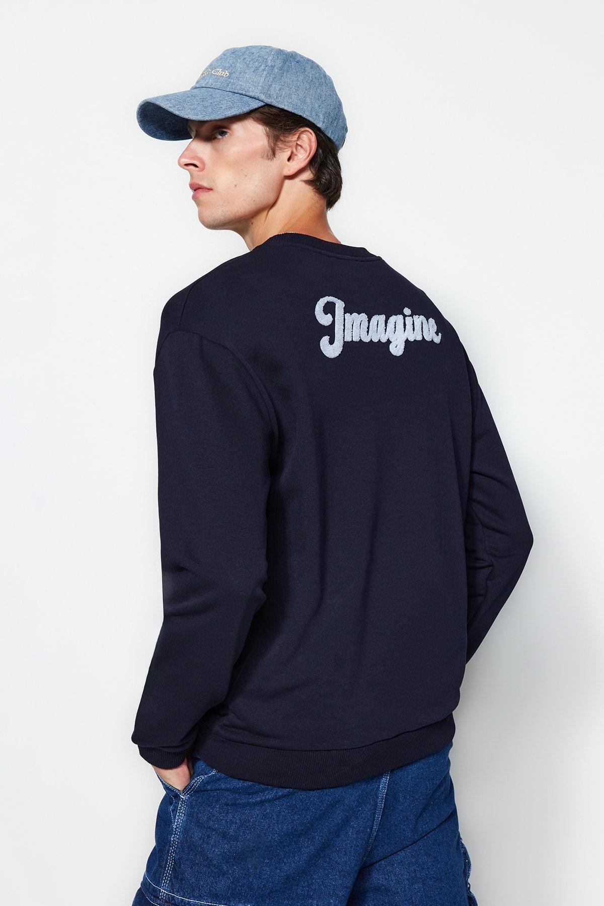 Navy Print Crew Neck Sweatshirt, , large image number 1