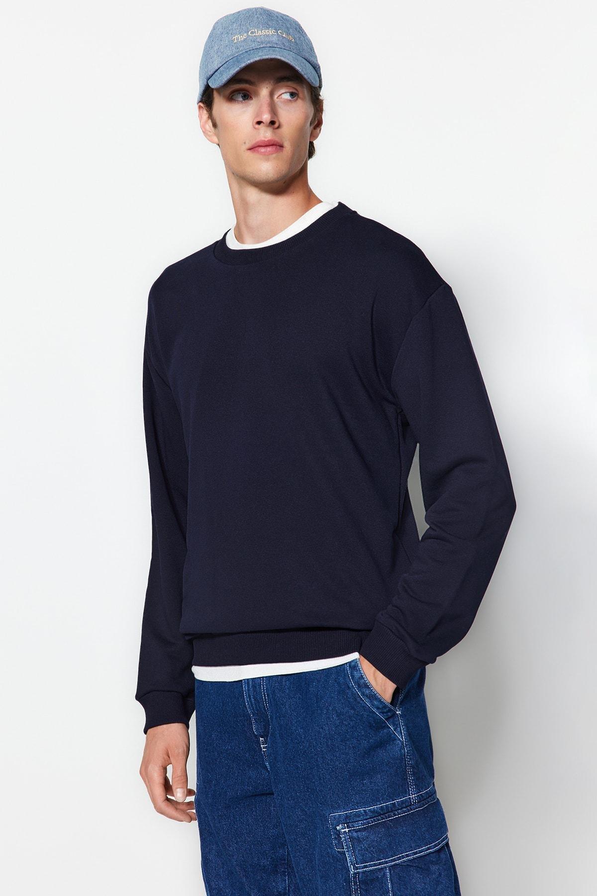 Navy Print Crew Neck Sweatshirt, , large image number 3