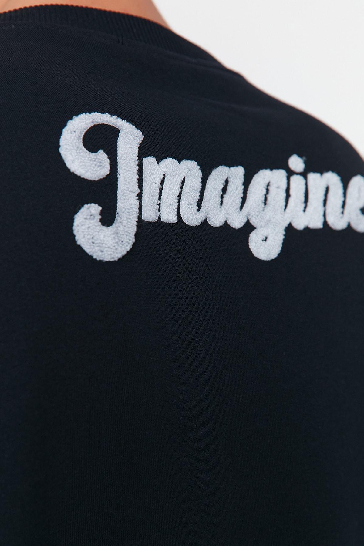 Navy Print Crew Neck Sweatshirt, , large image number 4