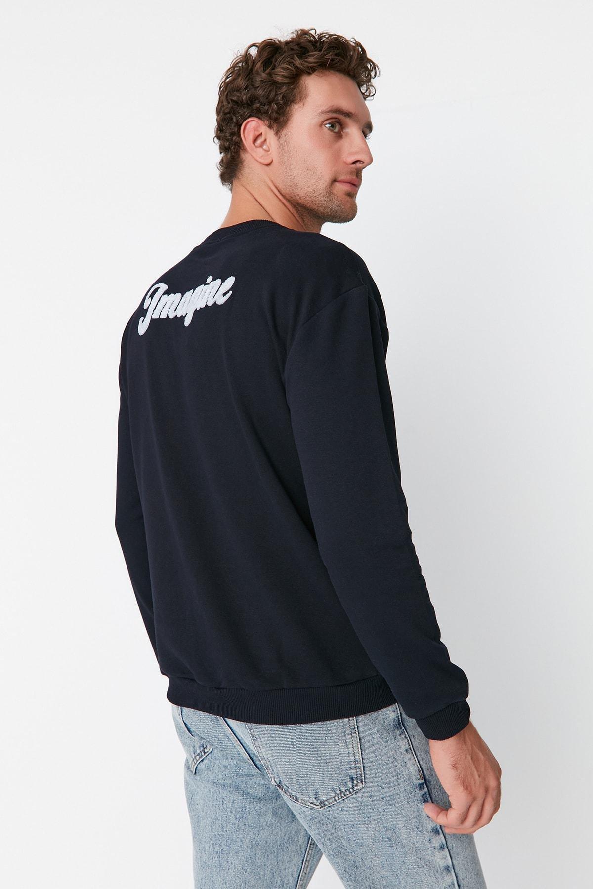 Navy Print Crew Neck Sweatshirt, , large image number 6