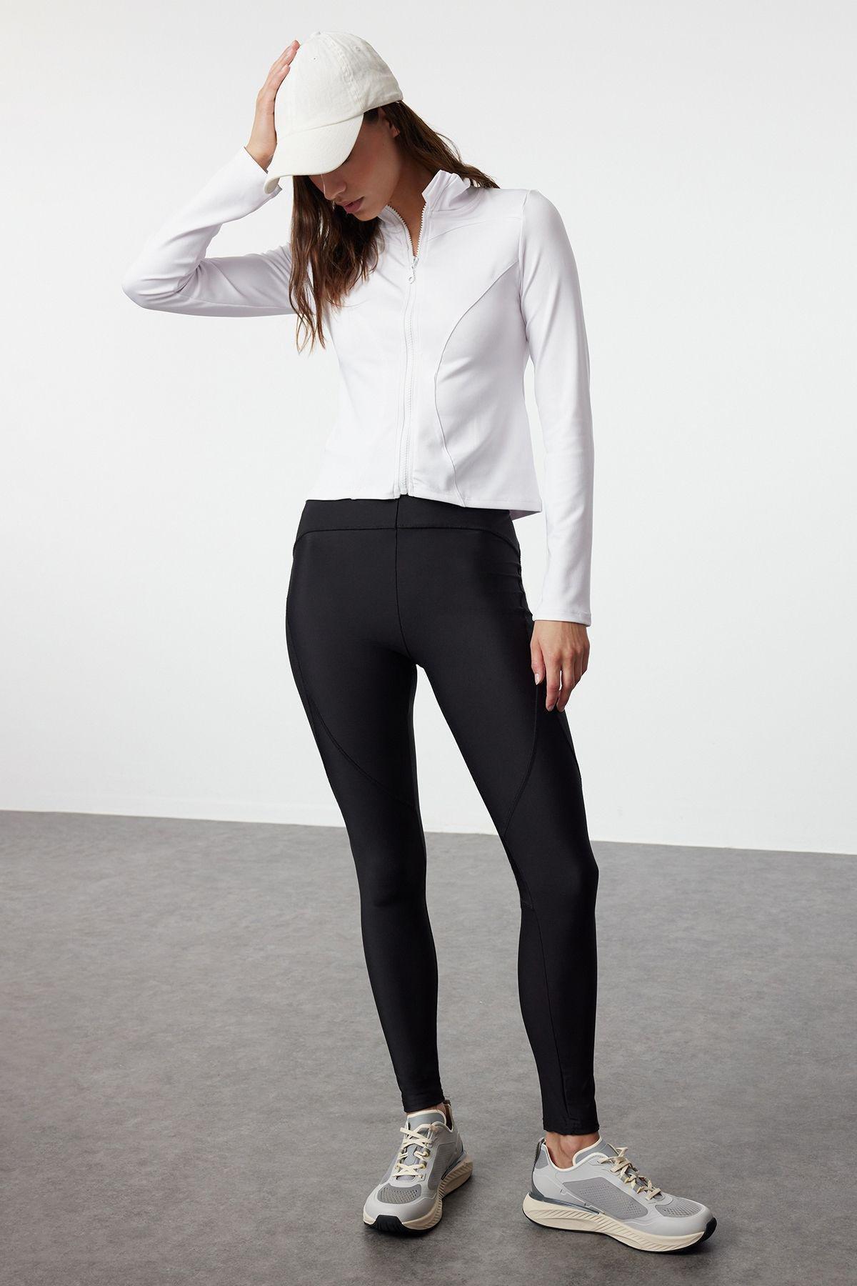 White Fitted Zipper High Neck Knitted Sports Top/Blouse TWOAW23BZ00592, Single item, , large image number 1