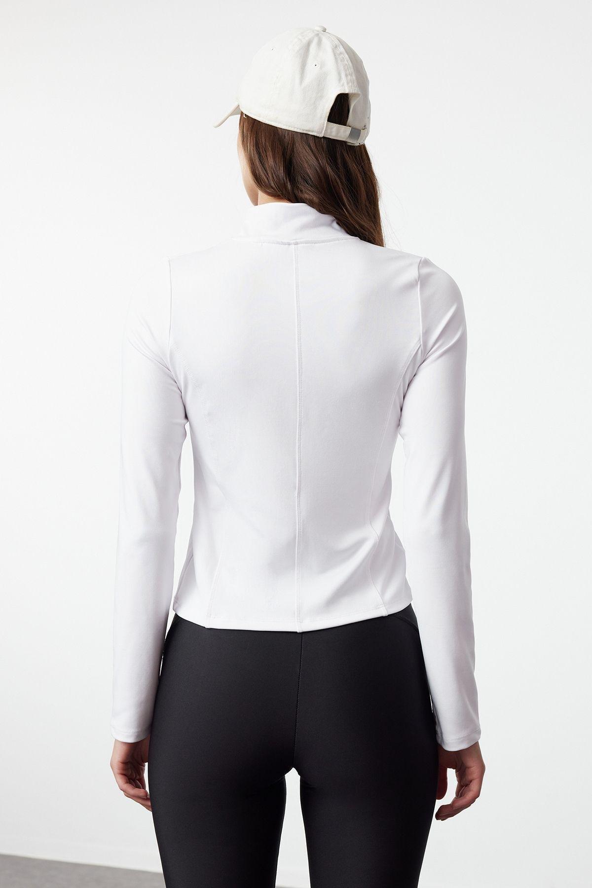 White Fitted Zipper High Neck Knitted Sports Top/Blouse TWOAW23BZ00592, Single item, , large image number 4