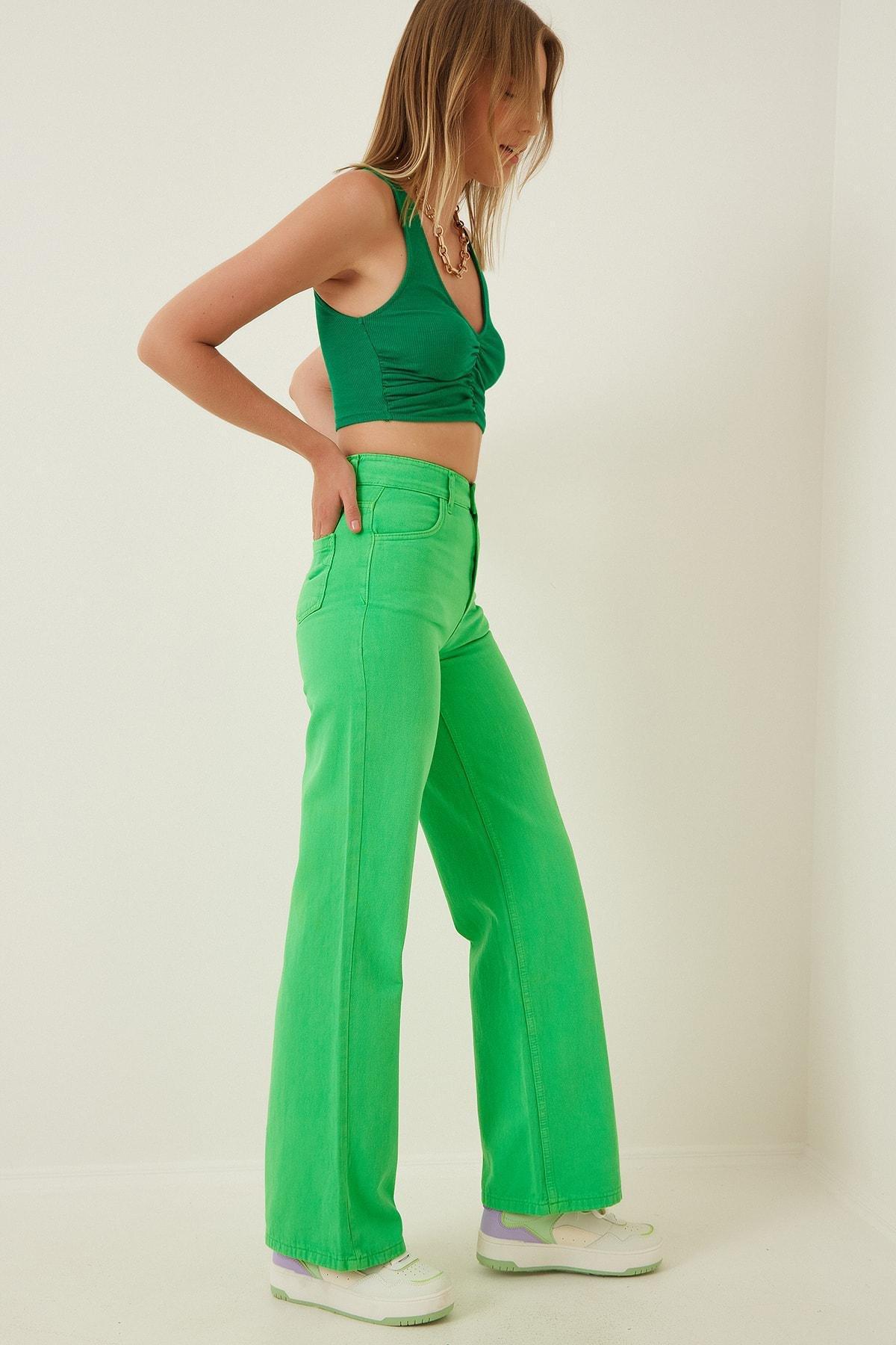 Green Wide Leg Jeans, Green, large image number 2