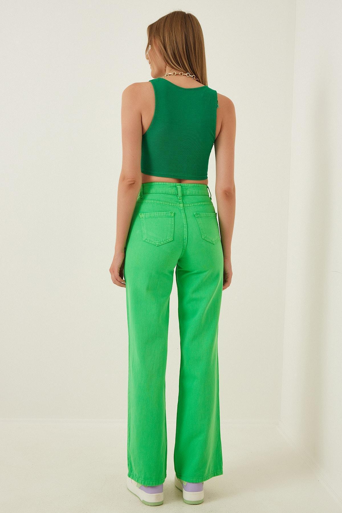 Green Wide Leg Jeans, Green, large image number 3