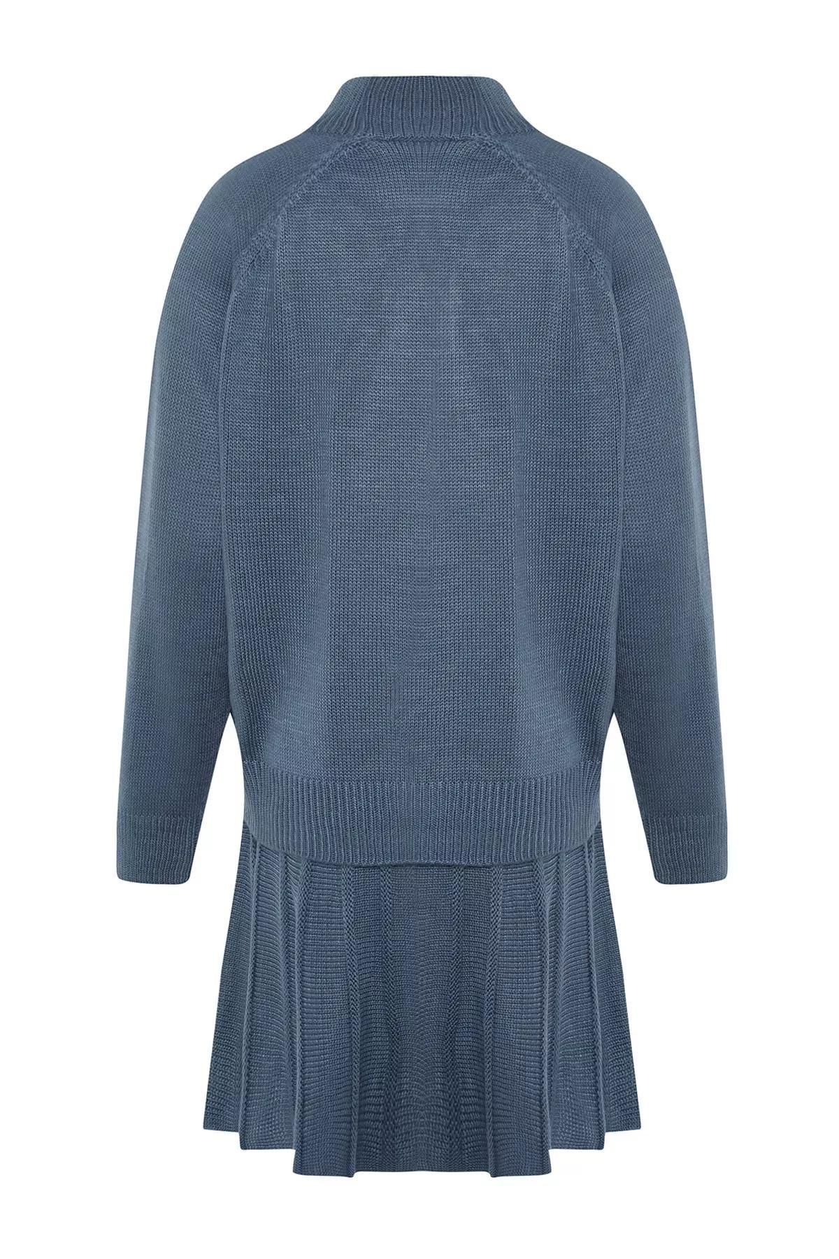 Blue Pleated Skirt Knit Set, Blue, large image number 6