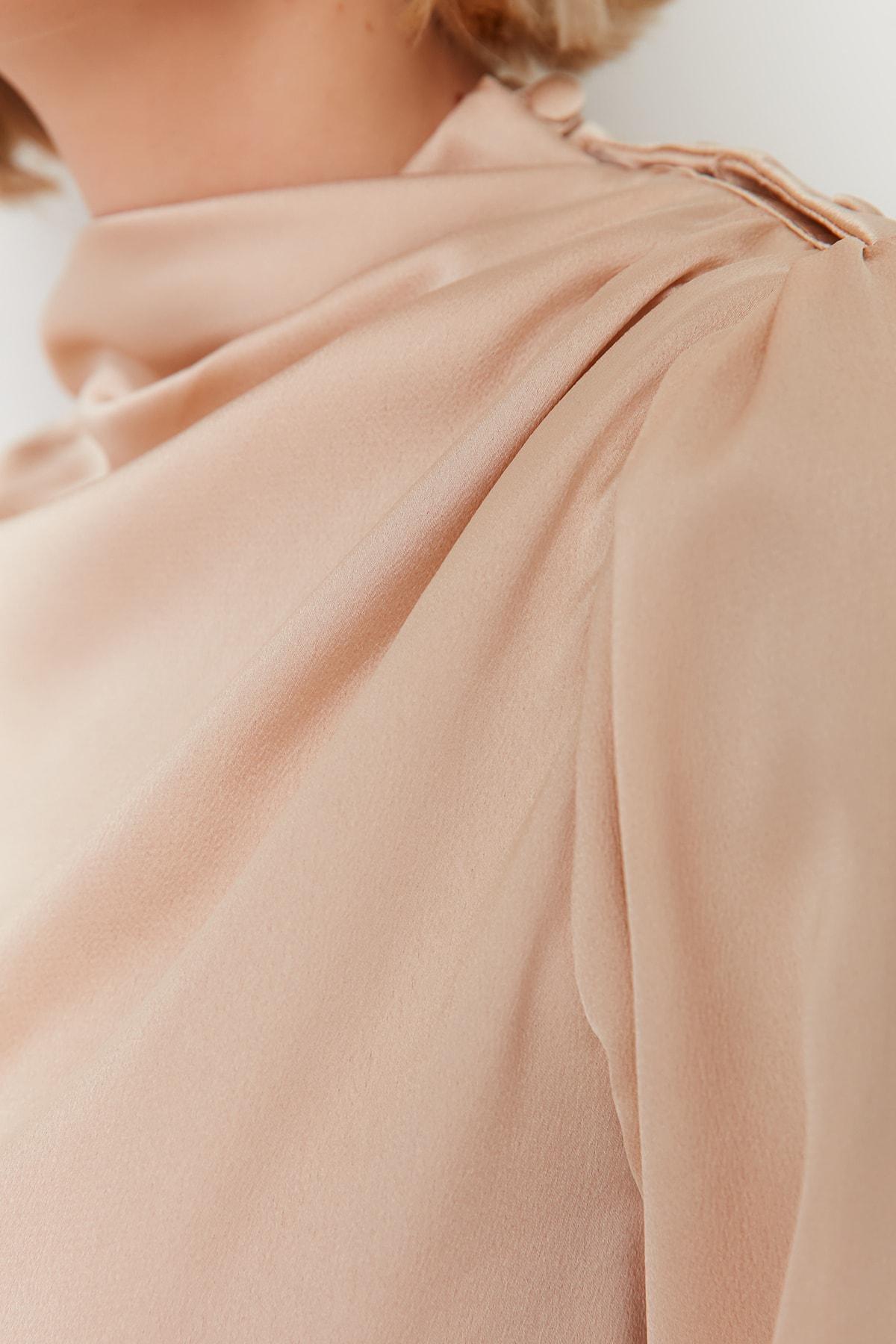 Beige Cowl Neck Blouse, Beige, large image number 1