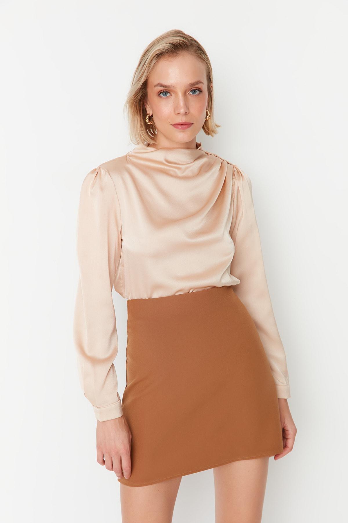 Beige Cowl Neck Blouse, Beige, large image number 3