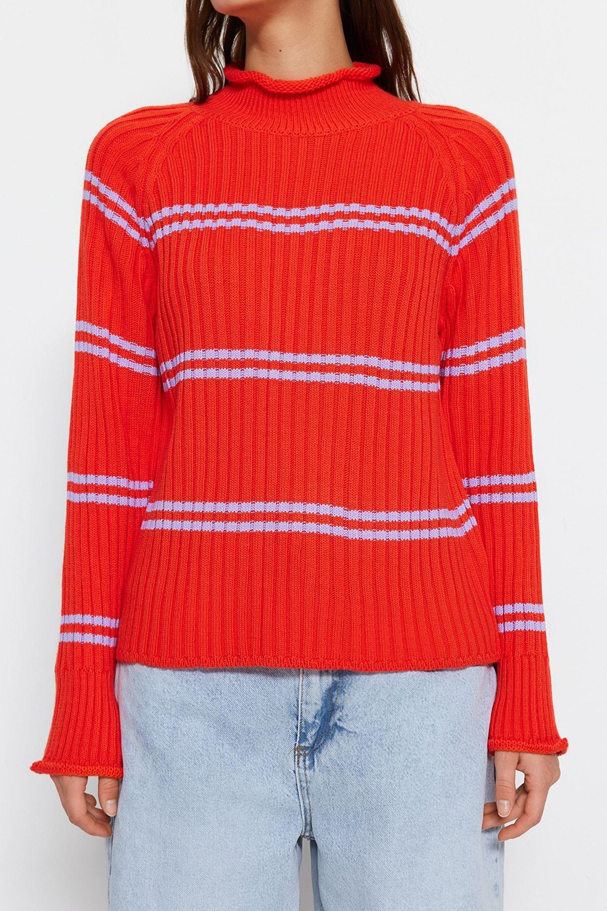 Trendyol - Orange Striped Sweater