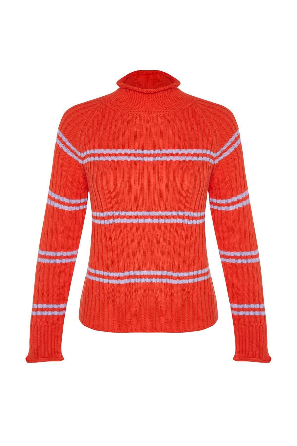 Trendyol - Orange Striped Sweater