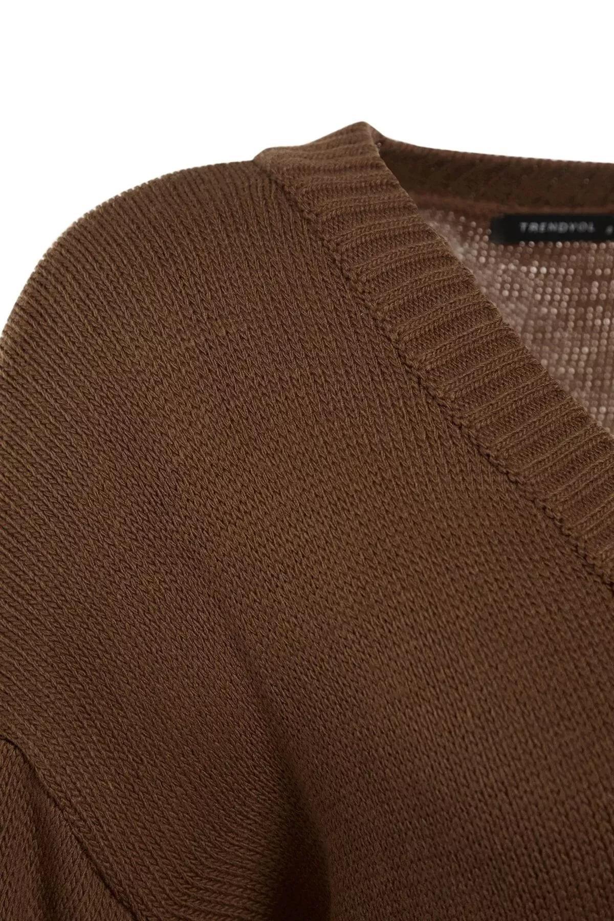 Brown Shift Long Sleeve Midi Dress, Brown, large image number 5