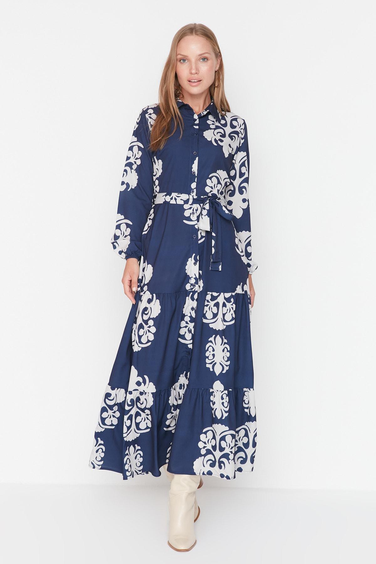 Blue Floral Skater Dress, , large image number 0