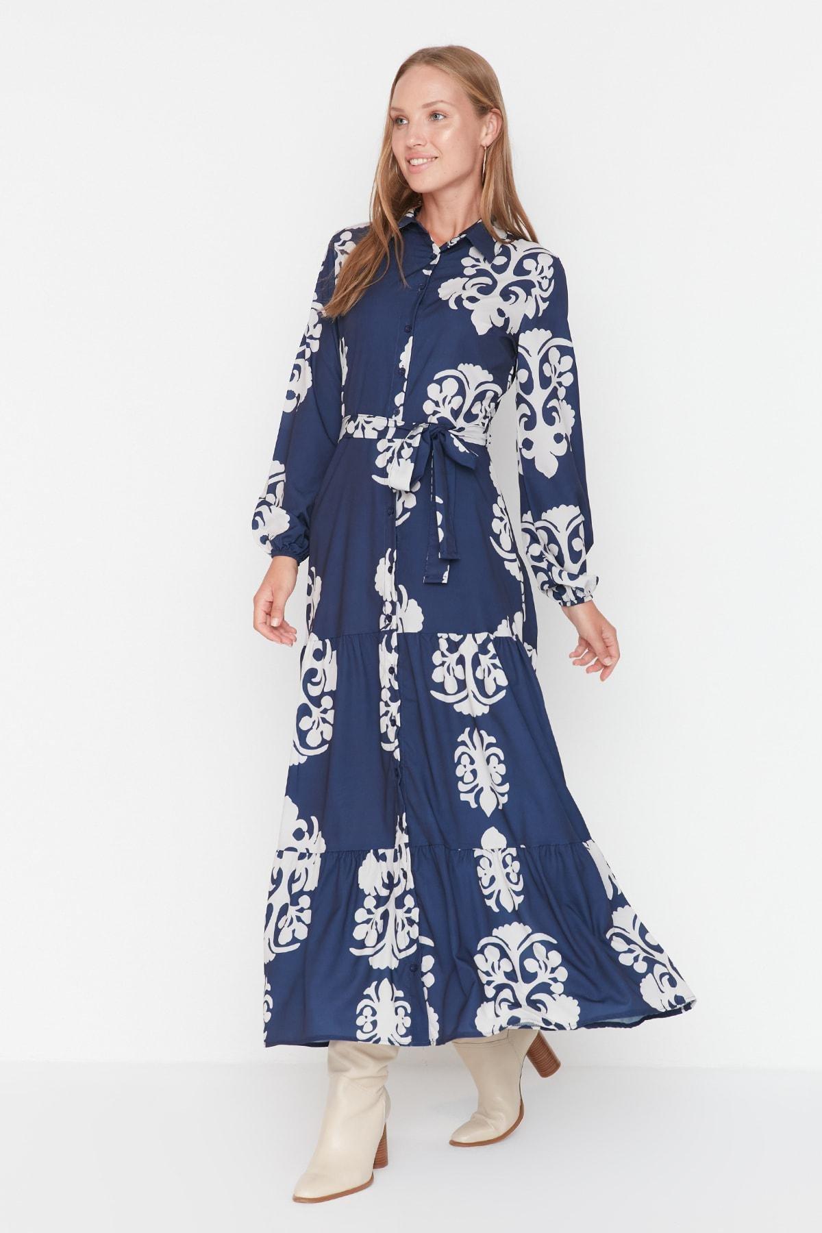 Blue Floral Skater Dress, , large image number 1