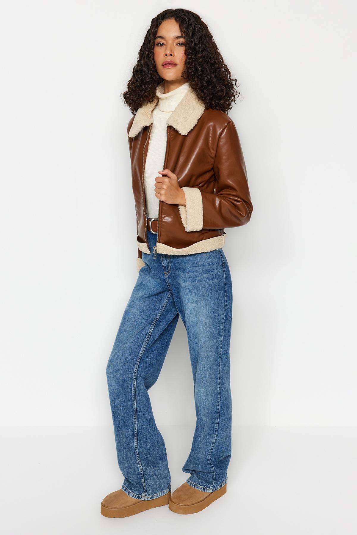 Brown Suede Plush Jacket Coat, , large image number 1