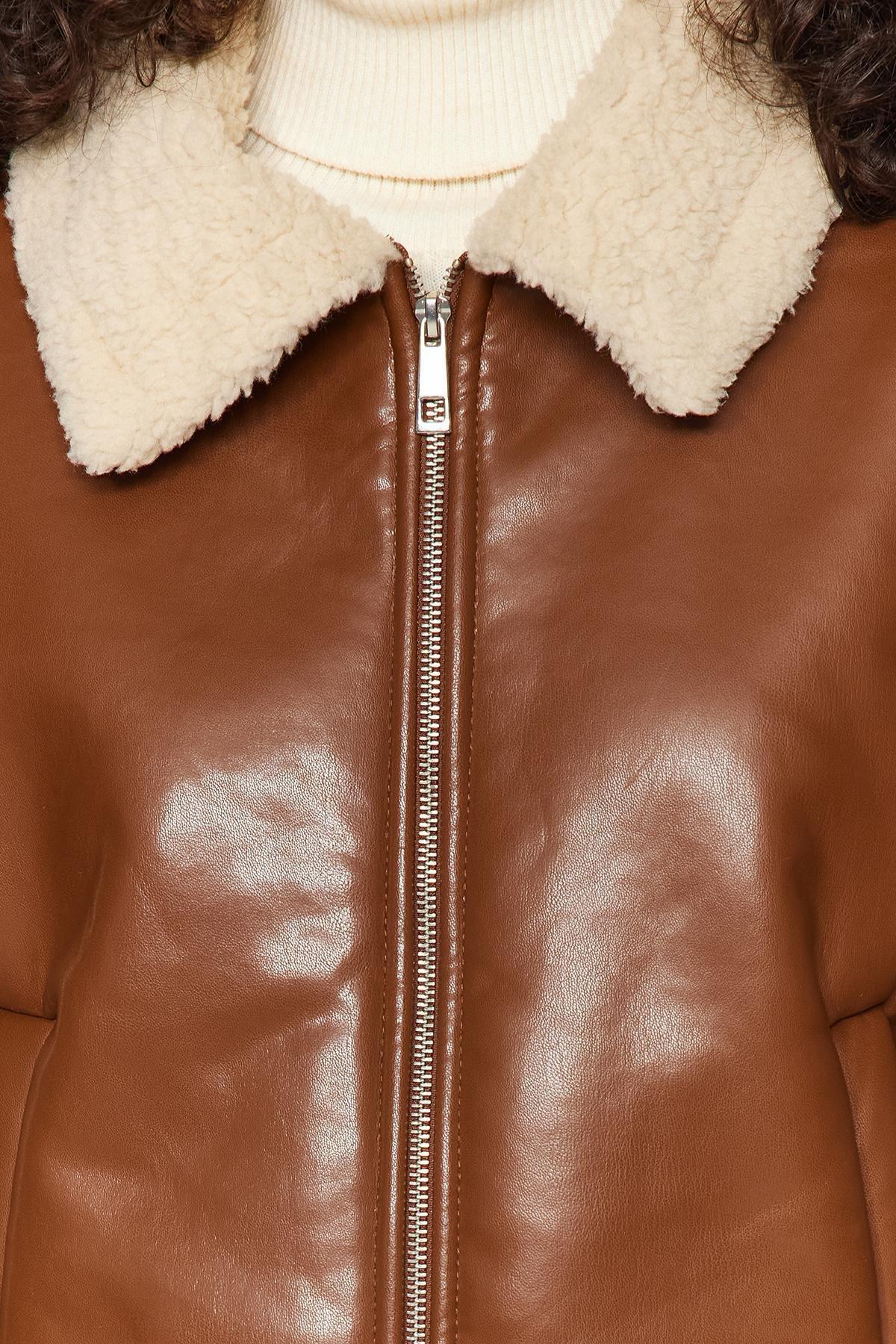 Brown Suede Plush Jacket Coat, , large image number 3
