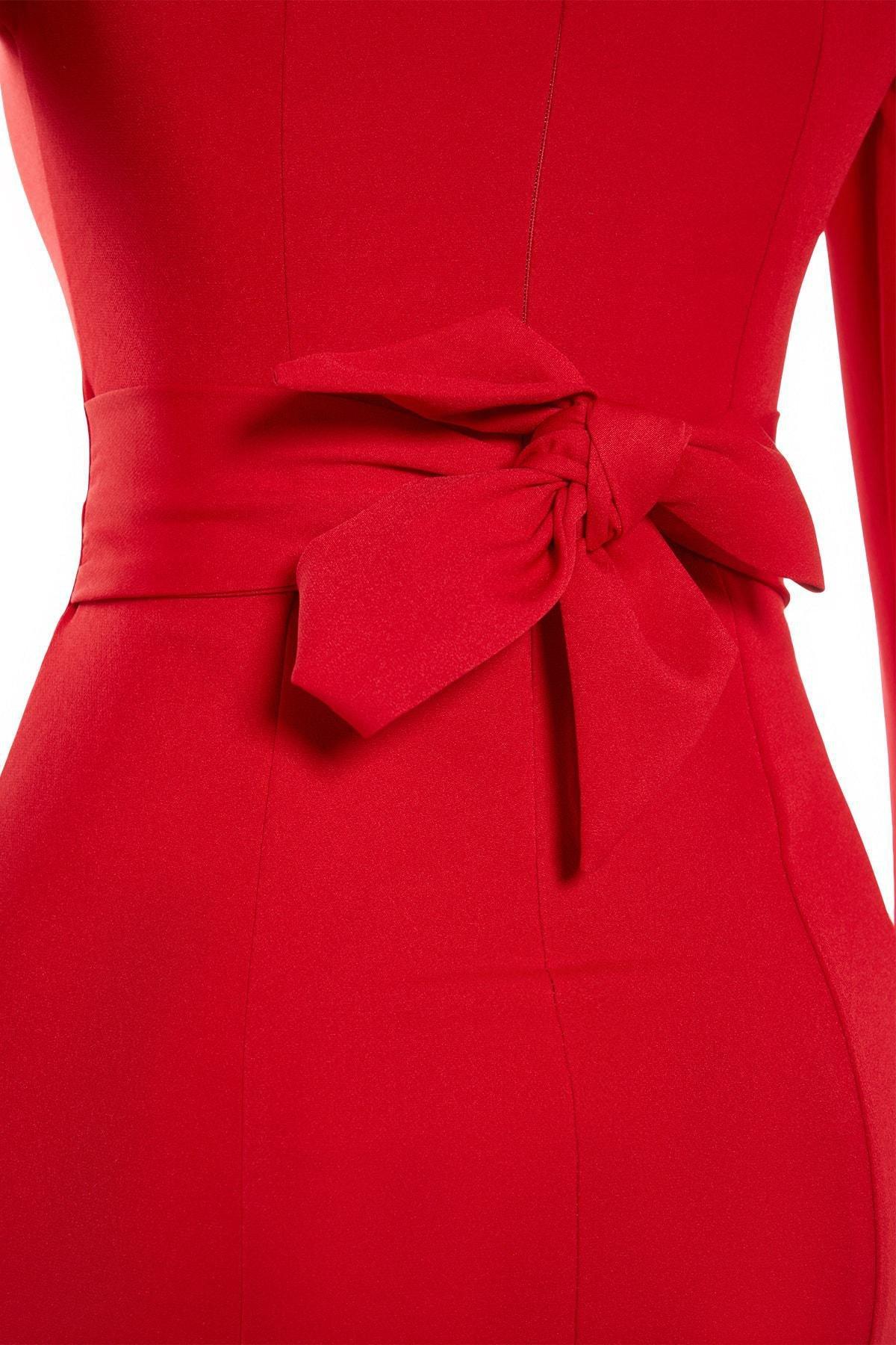 فستان بقصة ضيقة وفتحة رقبة بتصميم قلب، أحمر, Red, large image number 6