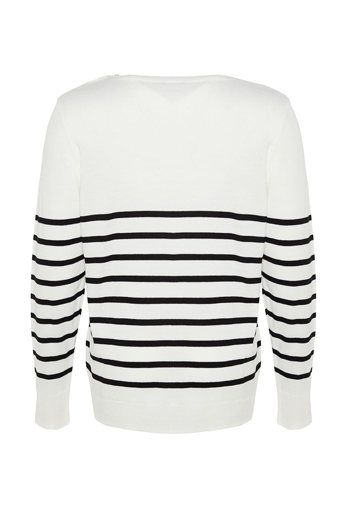 Cream Striped Relaxed Plus Size Sweater, Ecru, large image number 6