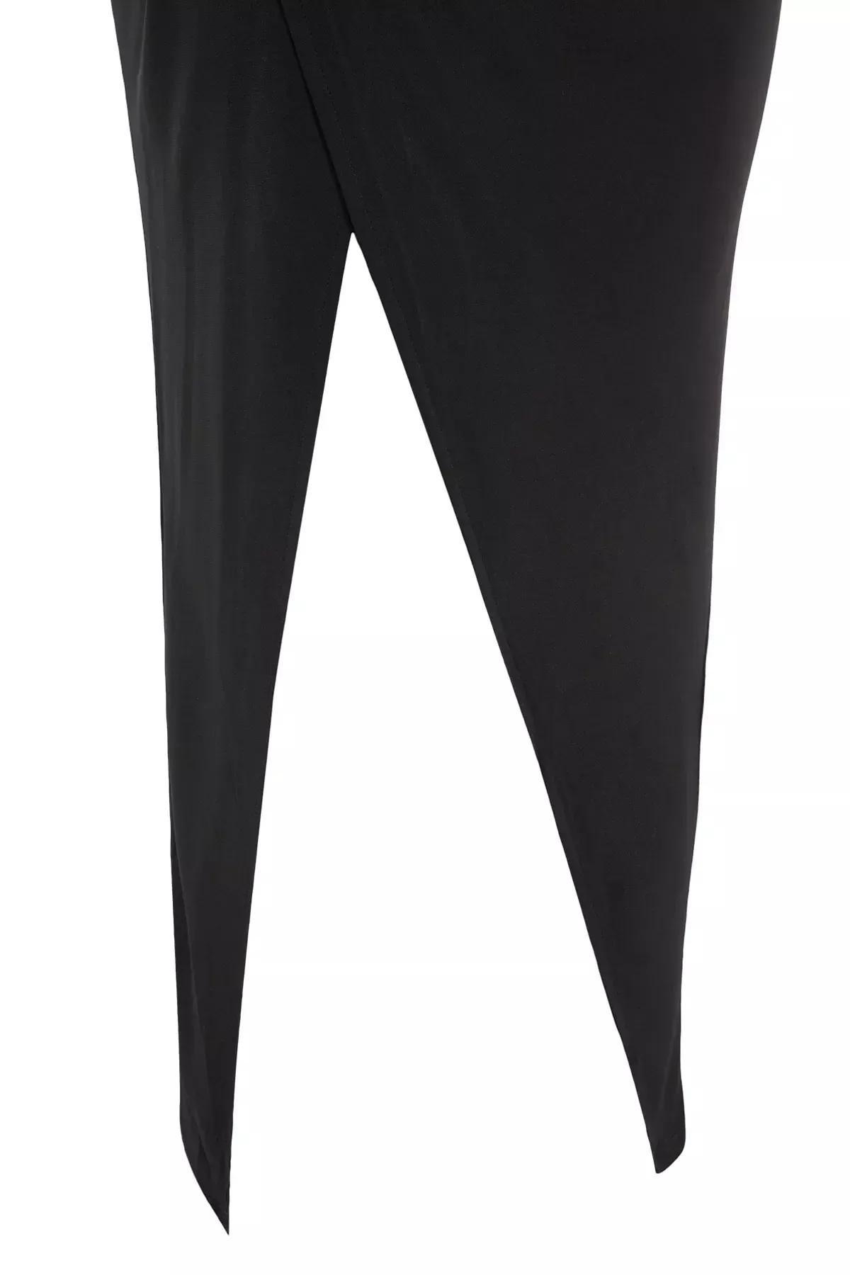 Black Fitted Wrap over Crew Neck Dress, Black, large image number 5