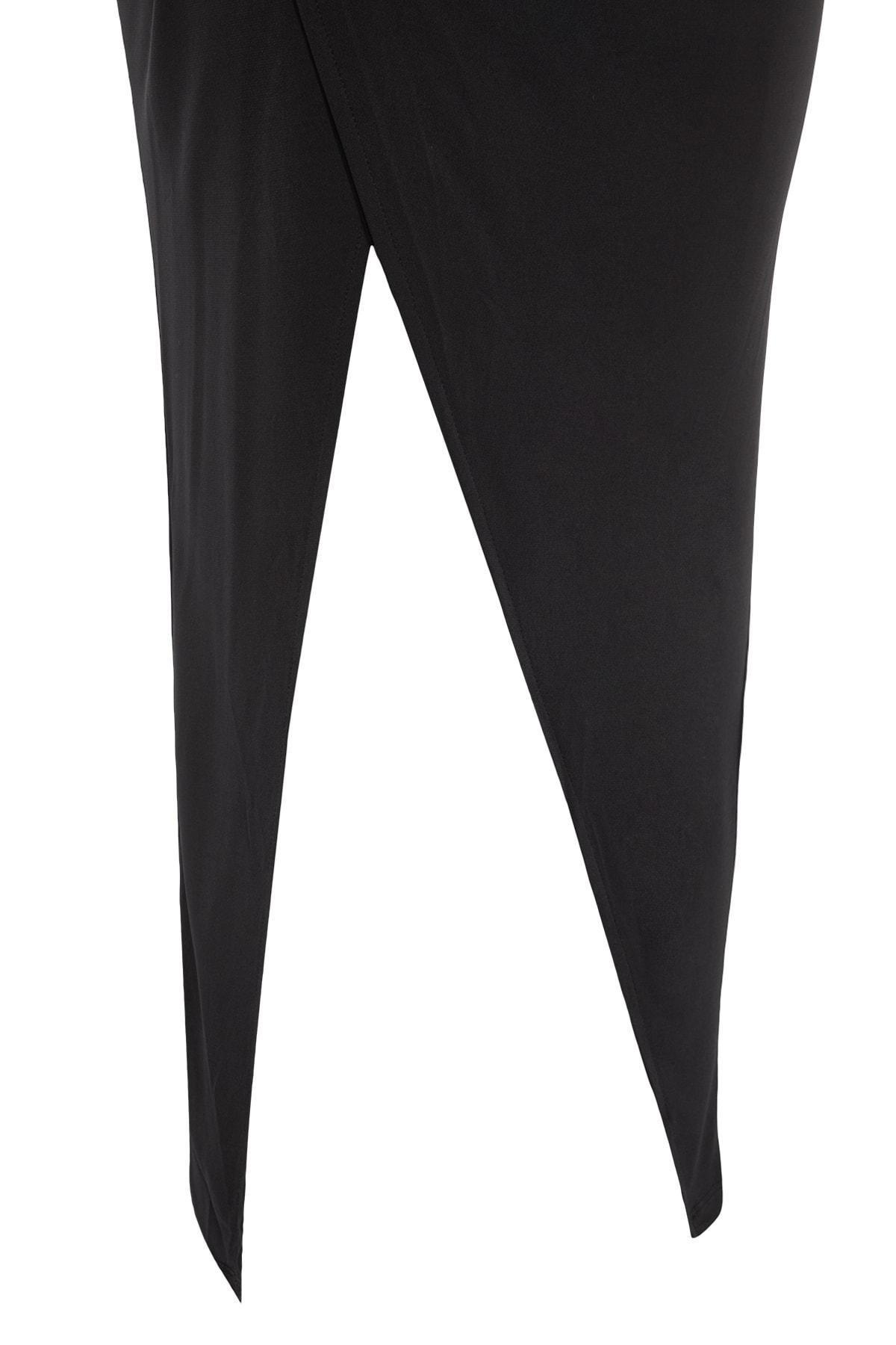 Black Fitted Wrap over Crew Neck Dress, , large image number 6