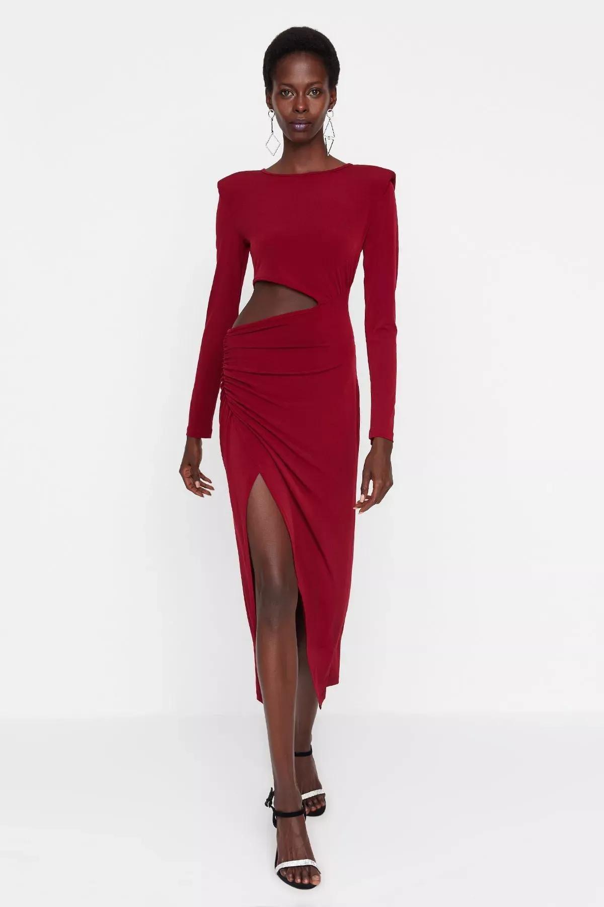 Burgundy Wrapover Dress, Burgundy, medium