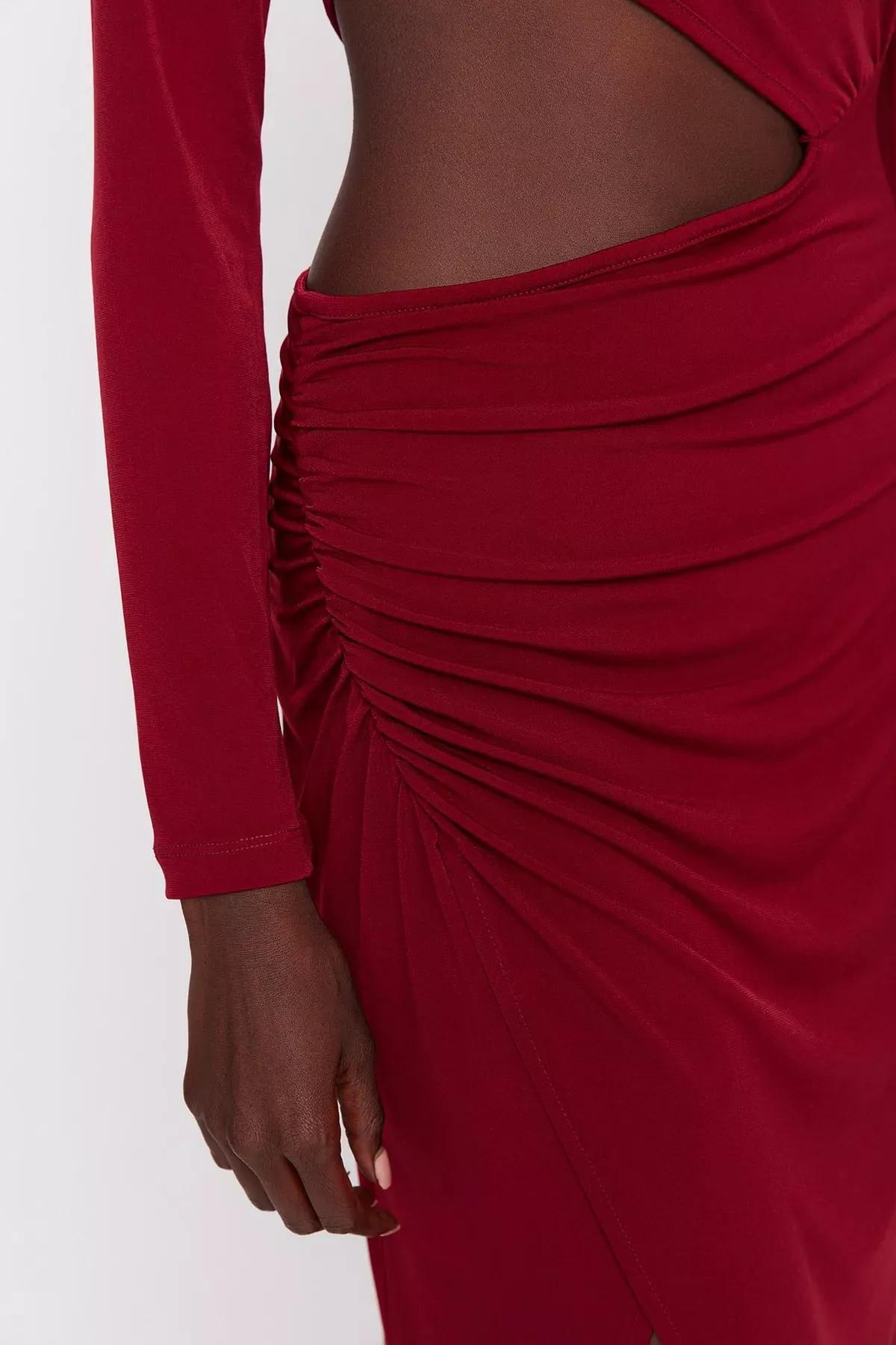 Burgundy Wrapover Dress, Burgundy, large image number 2