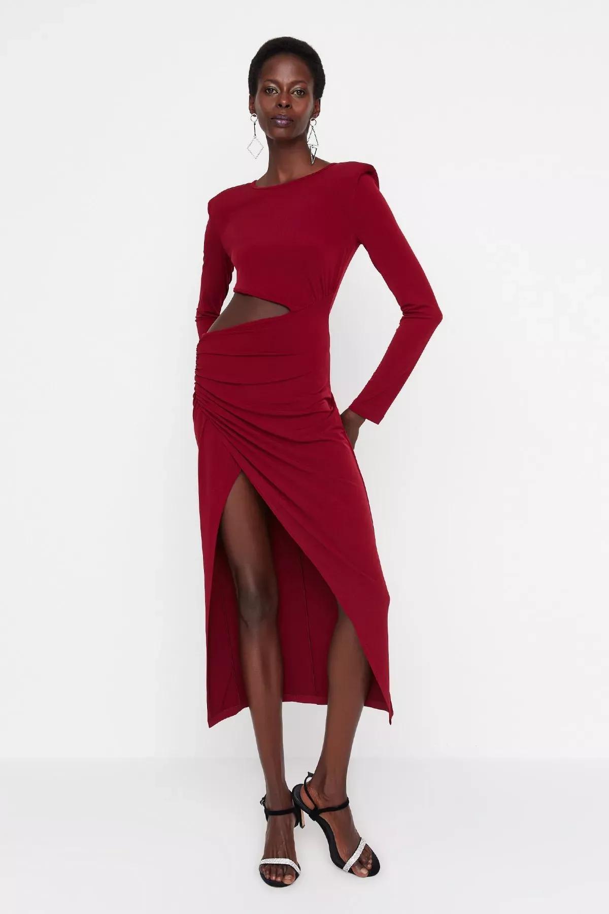 Burgundy Wrapover Dress, Burgundy, large image number 3