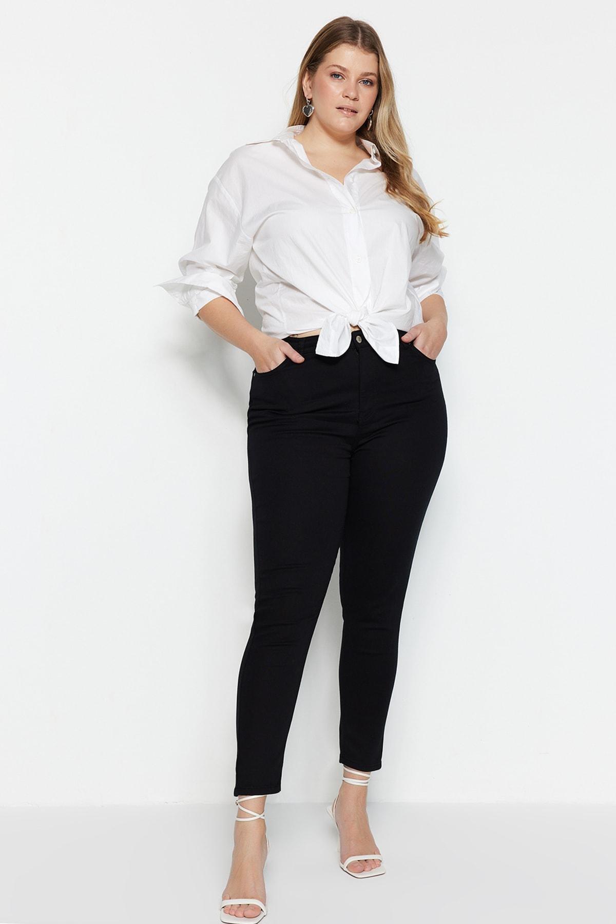 Black Skinny High Waist Plus Size Jeans, , large image number 1
