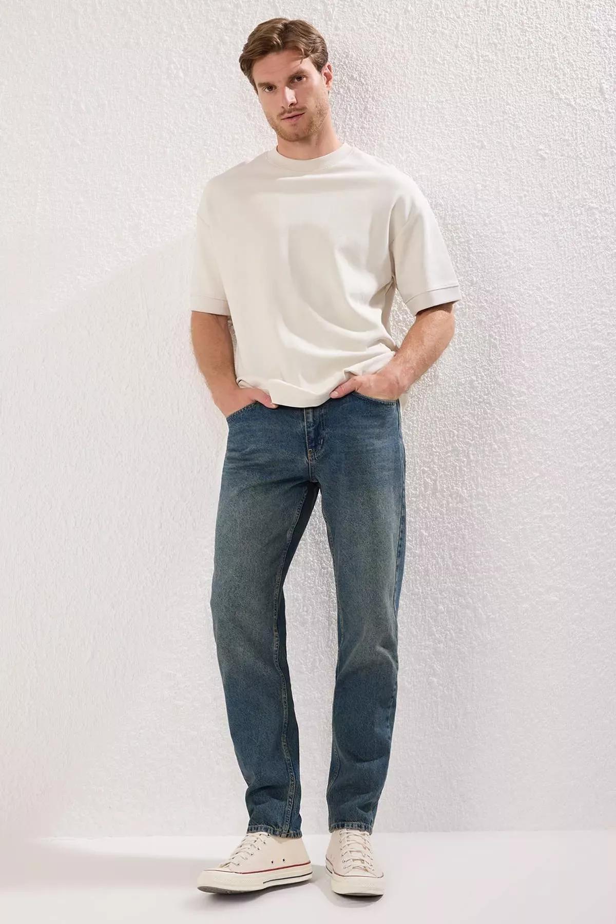 Navy Distressed Washed Jeans, , large image number 1