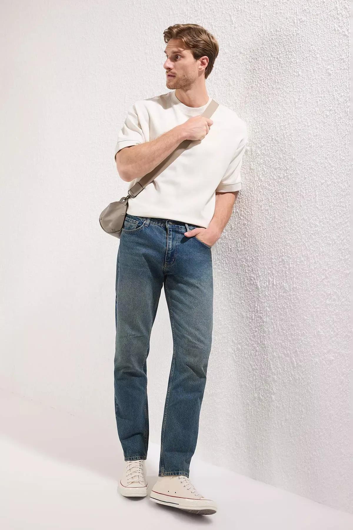Navy Distressed Washed Jeans, , large image number 3