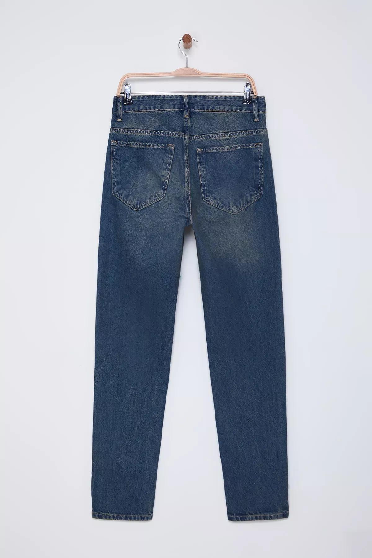 Navy Distressed Washed Jeans, , large image number 4
