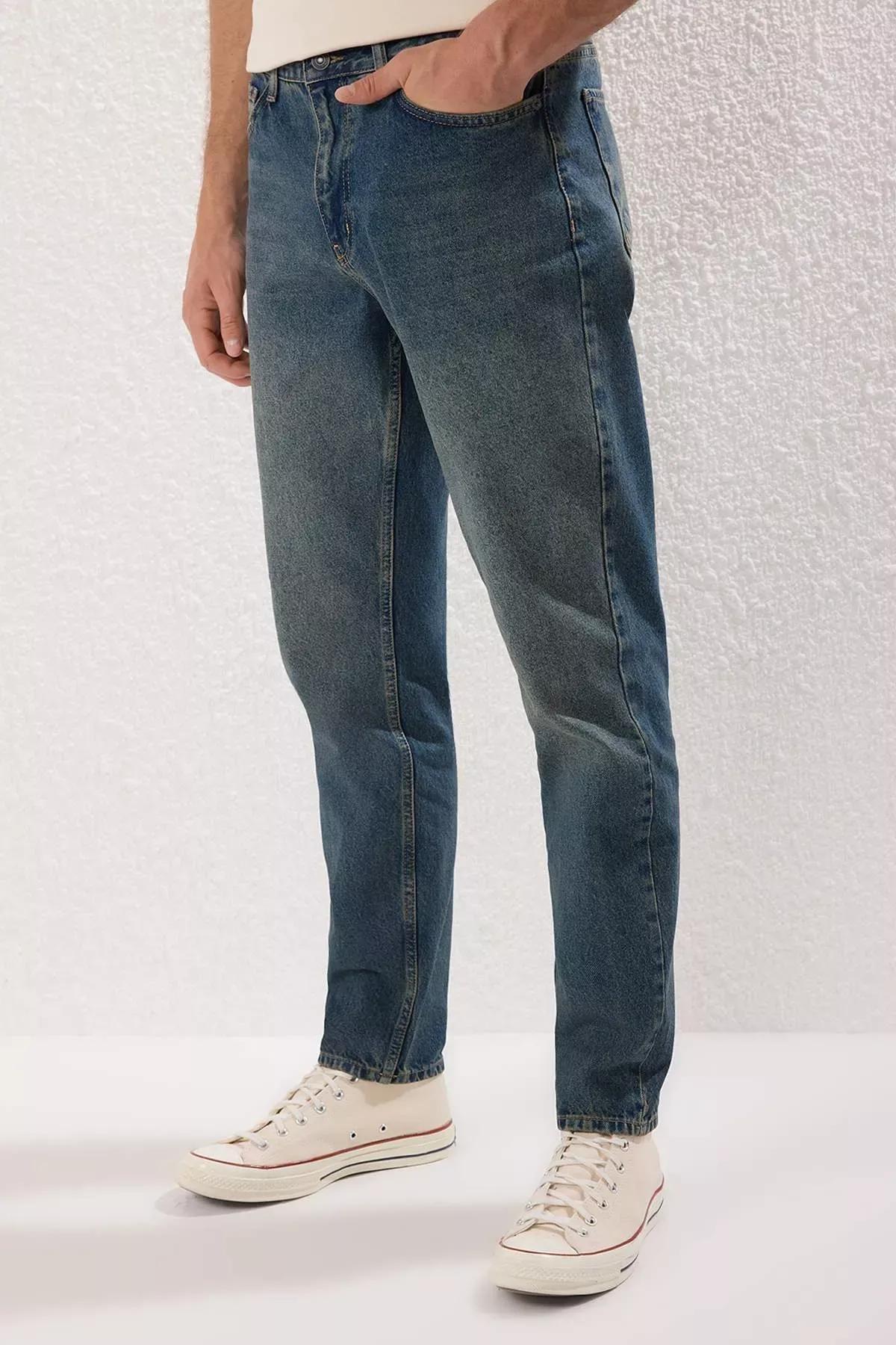 Navy Distressed Washed Jeans, , large image number 5
