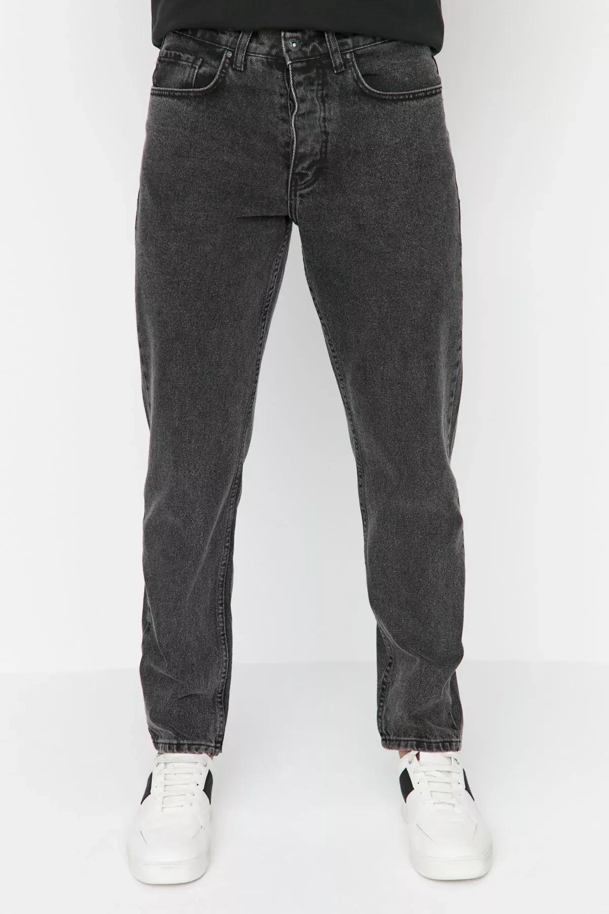 Black Denim Carrot Jeans, Black, medium