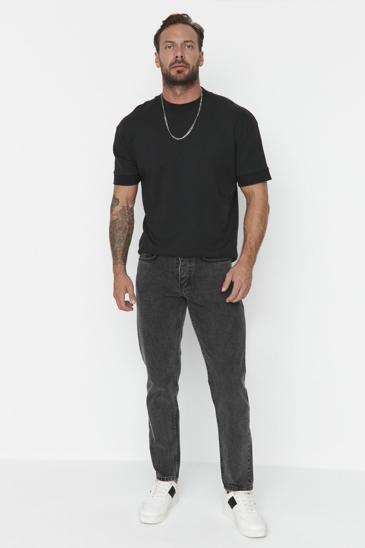 Black Denim Carrot Jeans, , large image number 1