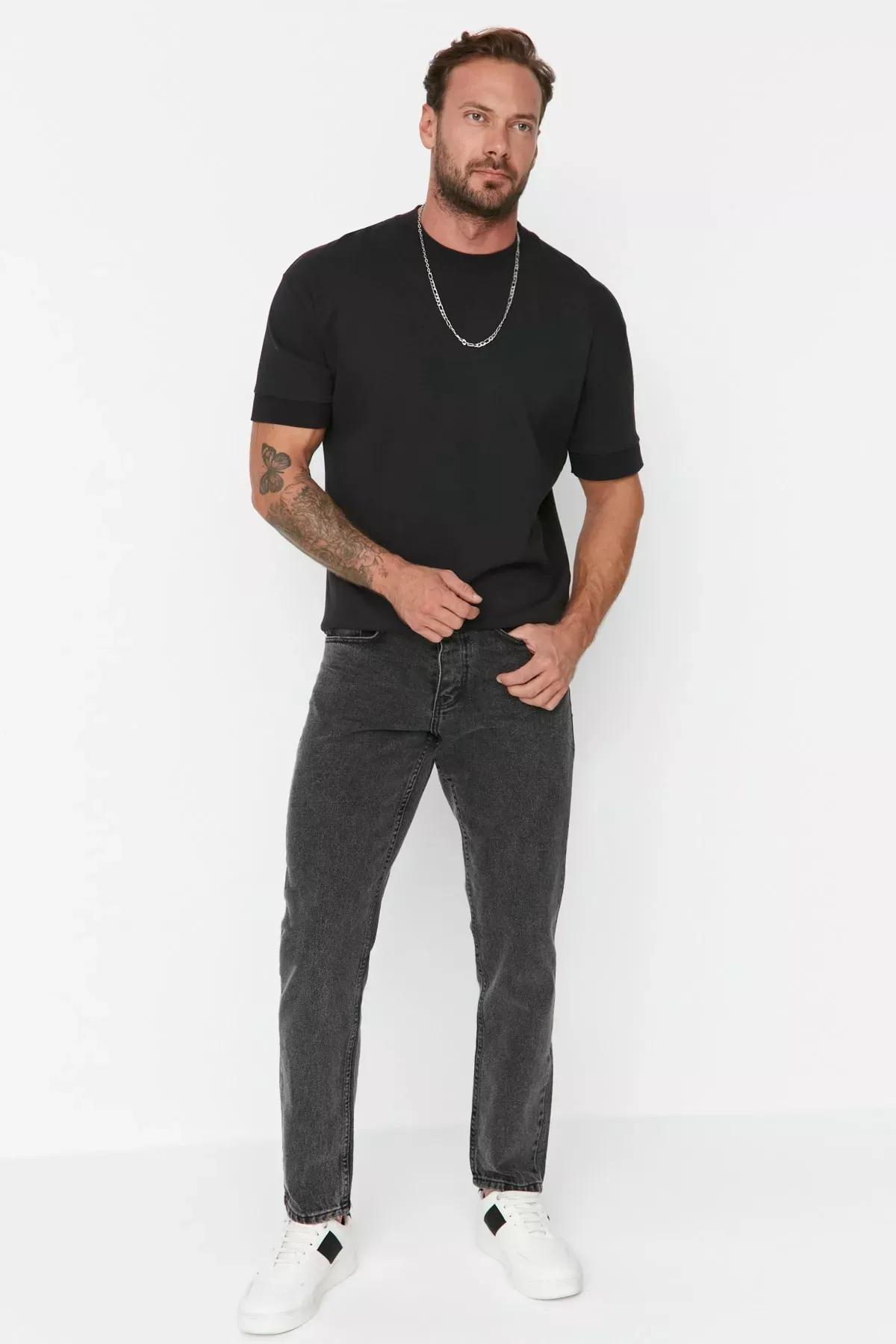 Black Denim Straight Jeans, , medium