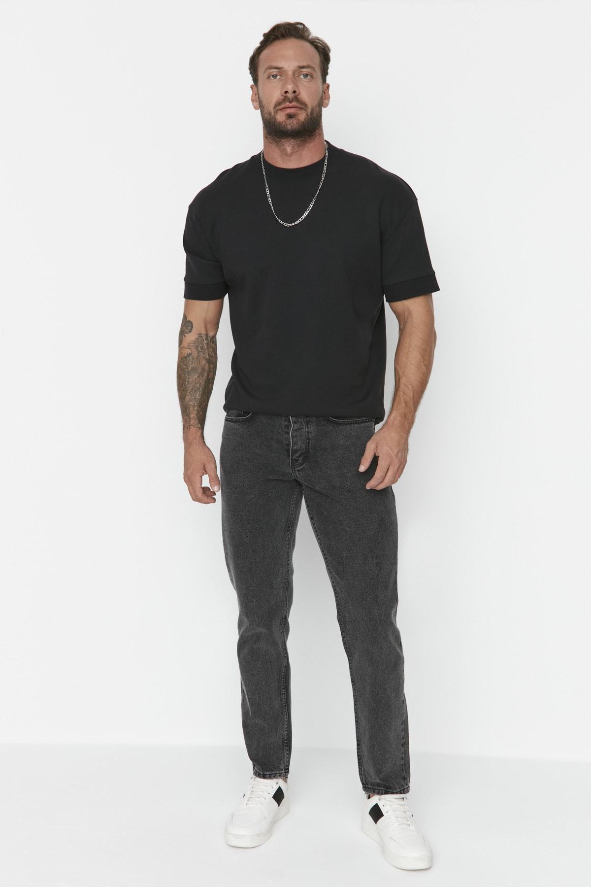 Black Denim Straight Jeans, , large image number 1