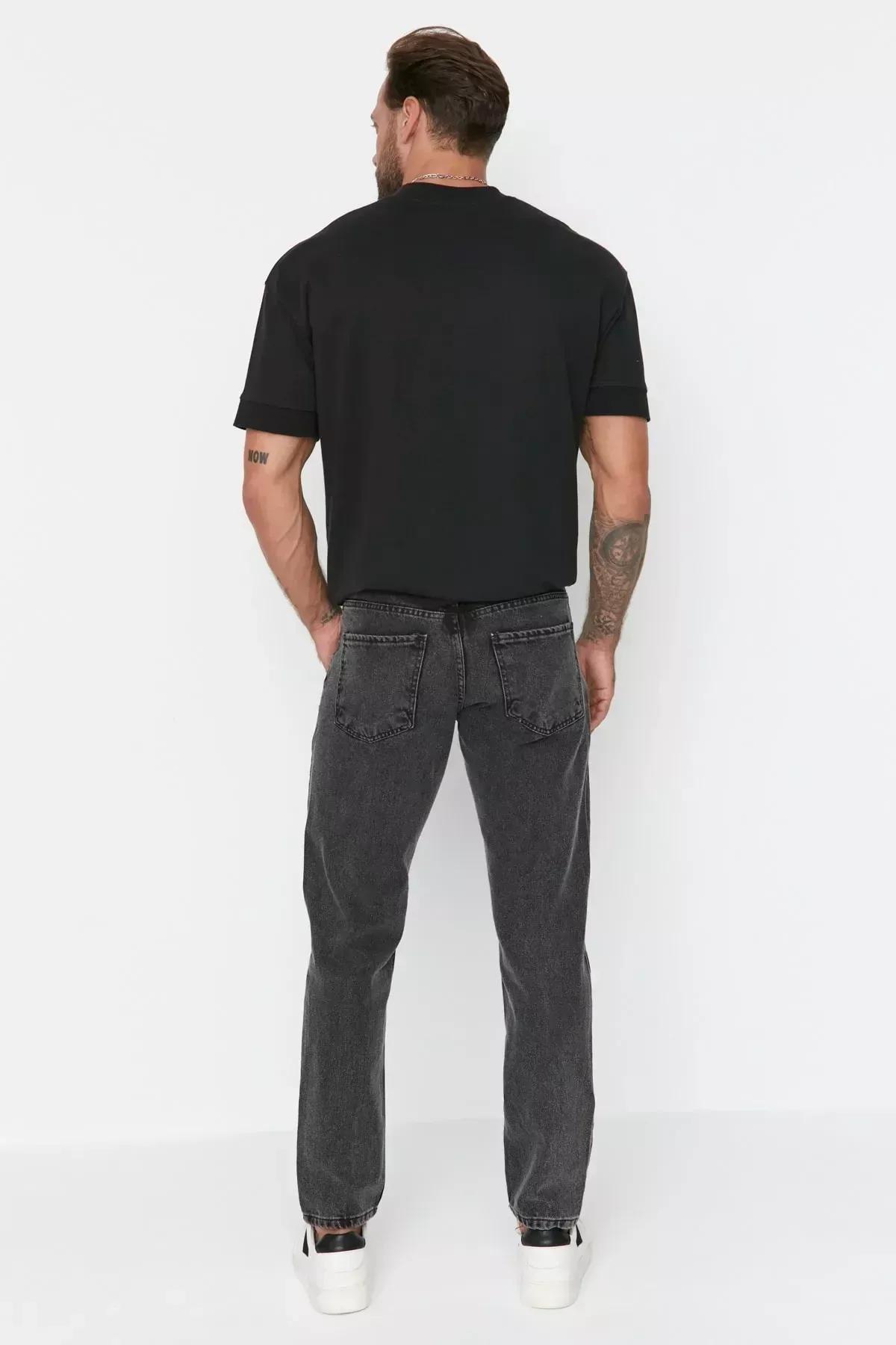 Black Denim Straight Jeans, Black, large image number 2