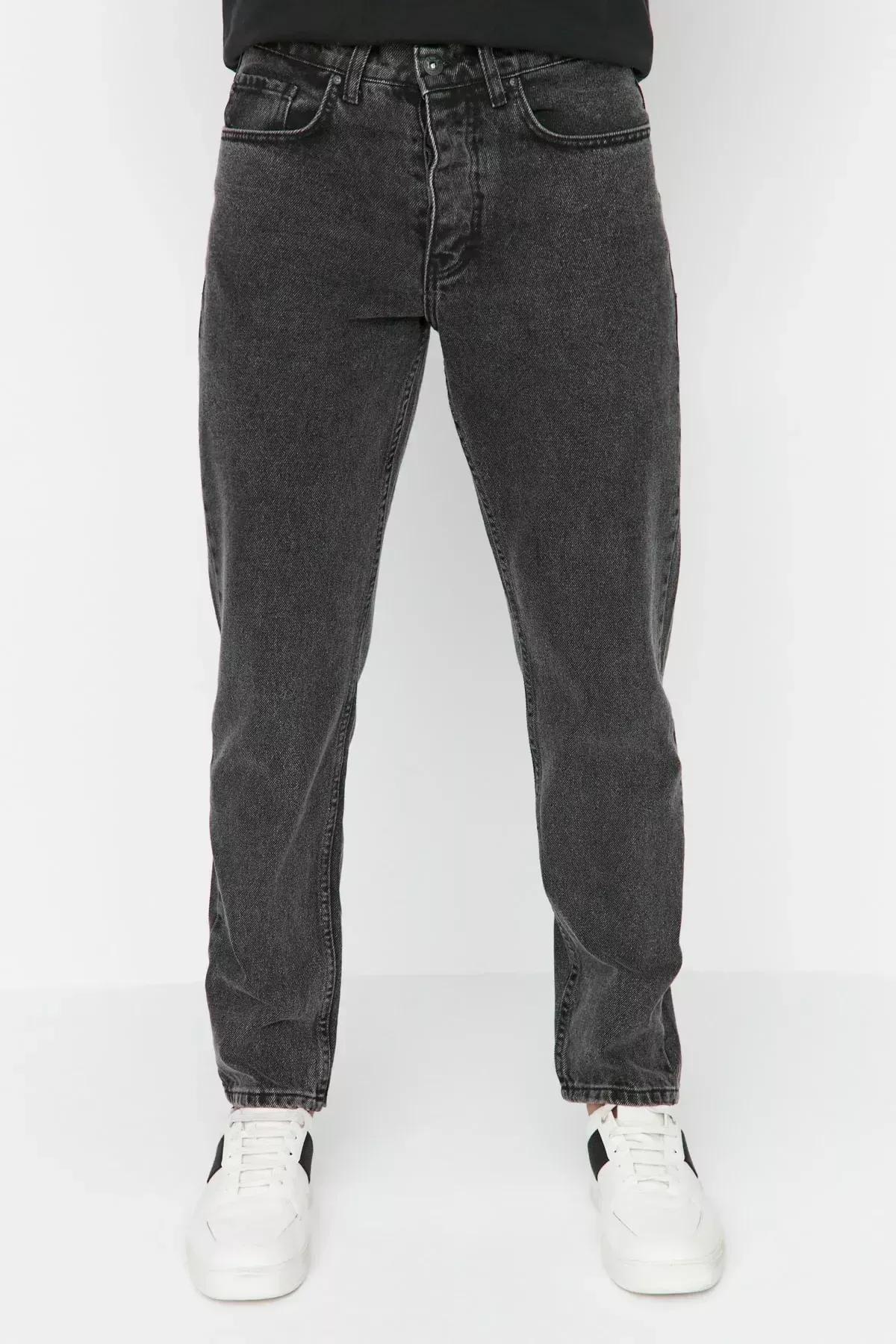Black Denim Straight Jeans, Black, large image number 3