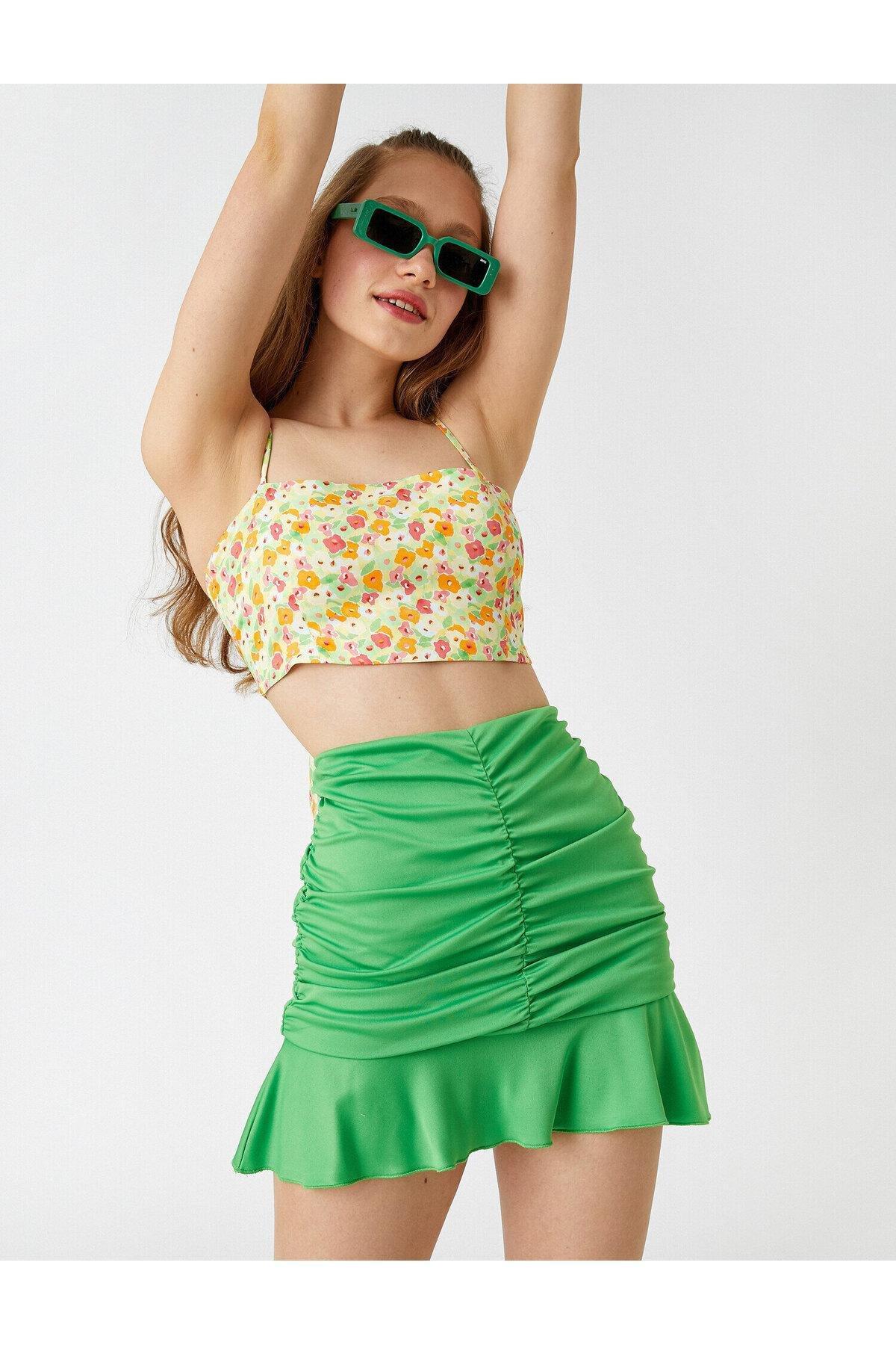Koton - Green Gathered Mini Skirt