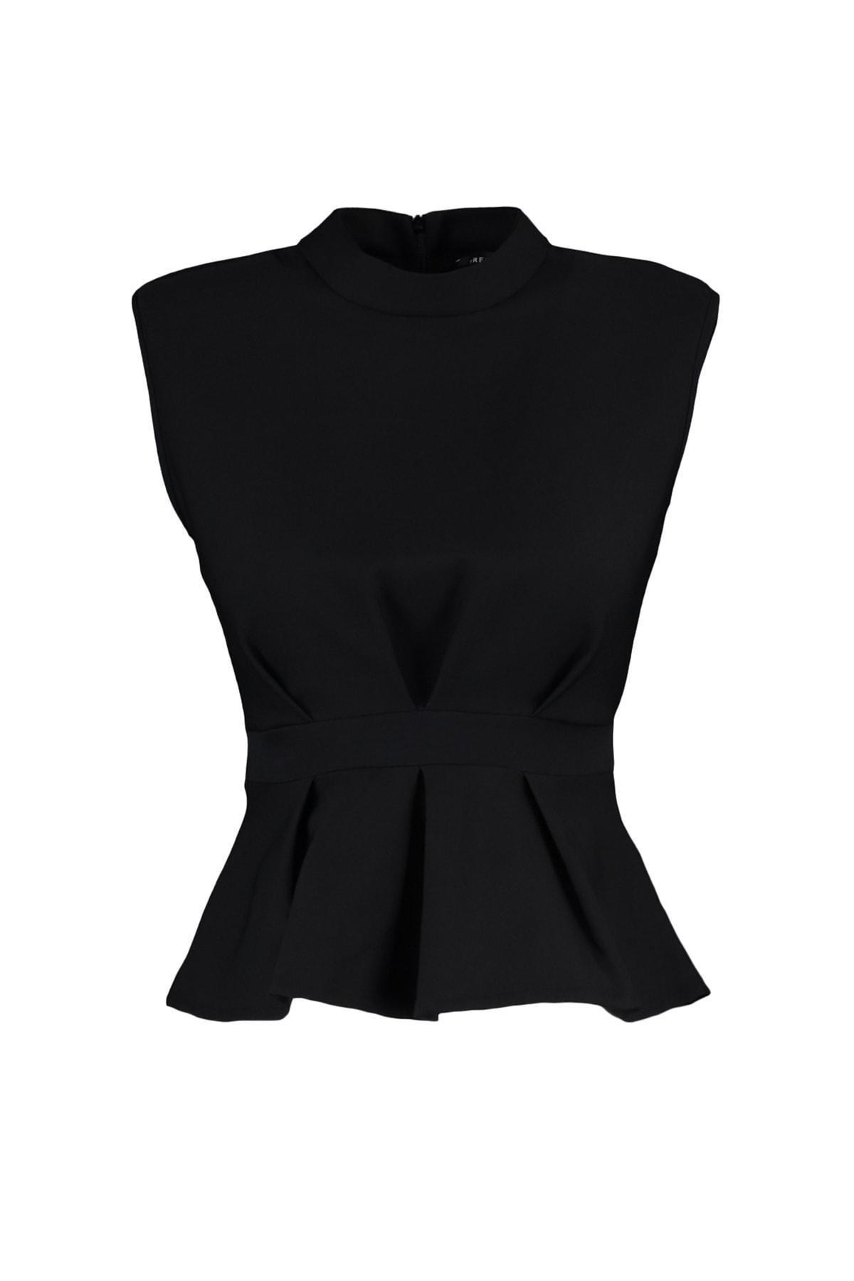 Black Fitted Crew Neck Blouse, , large image number 5